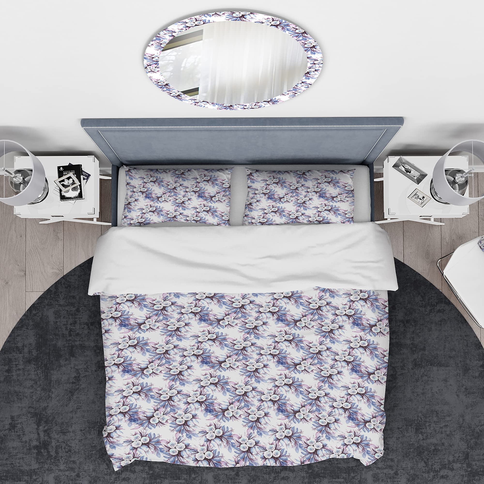 DesignQ Purple & Blue Floral Nautical Duvet Cover Set - Twin Size 3-Piece Coastal Bedding | All-Season Comfort for Beach House, Guest Room & Coastal Decor