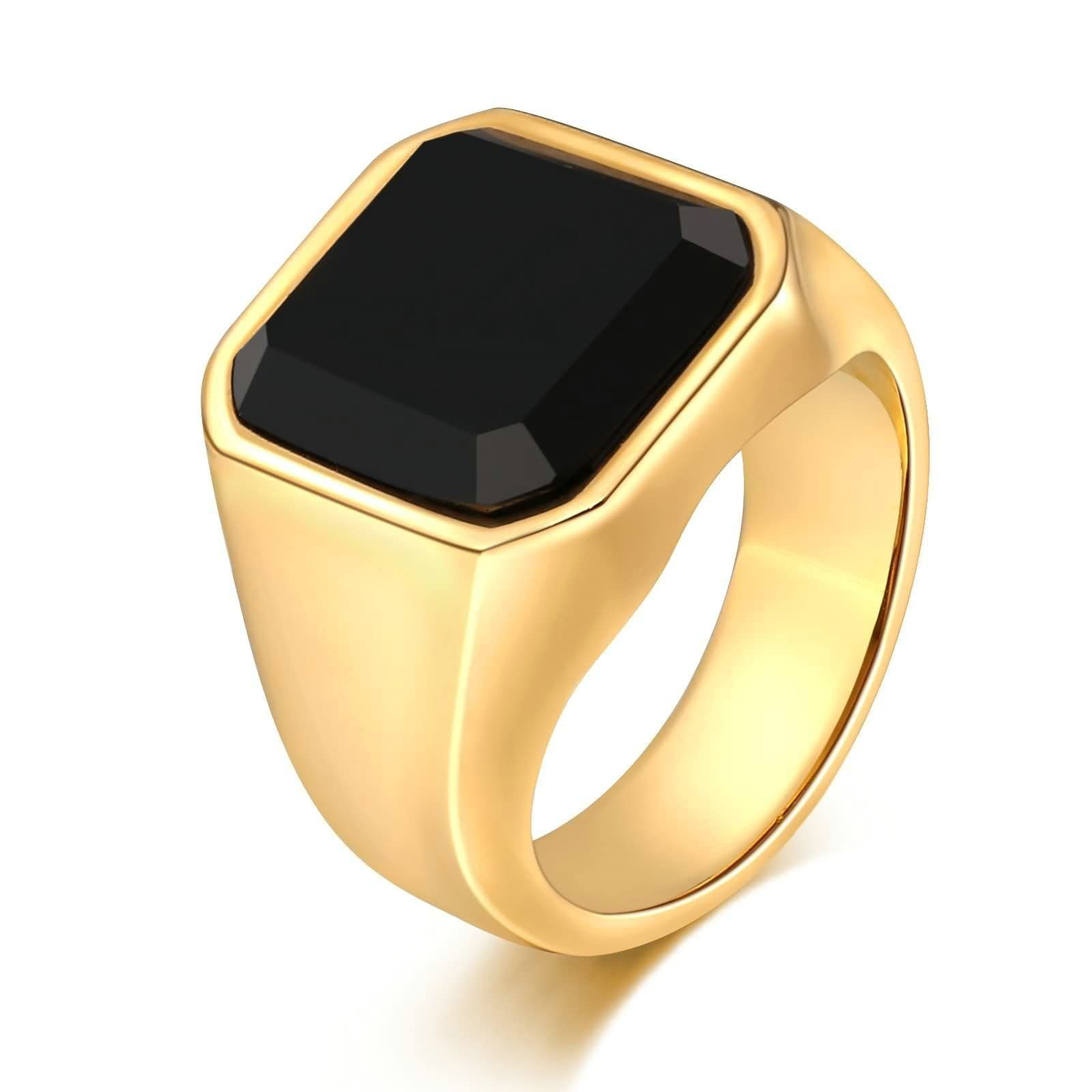 17mm Stainless Steel Men's Rings - Classic Square Cubic Zirconia Signet Ring in Silver/Gold - Sizes 7-12 - Durable & Hypoallergenic Jewelry for Everyday Wear, Wedding Bands, Gifts & Special Occasions