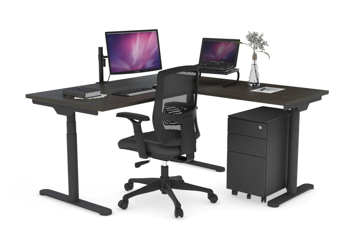 Flexi Premium Height Adjustable Corner Workstation Desk - 1400L x 1450W - Ergonomic Home Office & Gaming Setup for Small Spaces