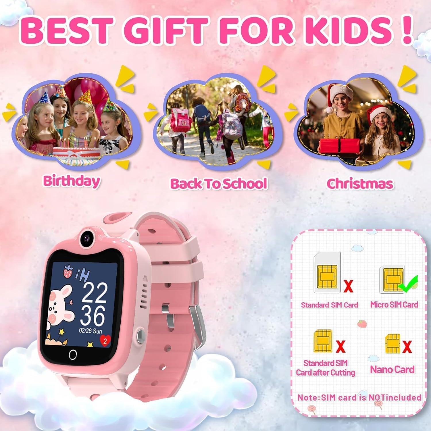Ruopoem Kids Smart Watch - Birthday Toy Gifts for Girls & Boys Ages 3-8 - Waterproof Digital Watch with Games & Alarm Clock - Perfect for School, Playtime & Outdoor Activities