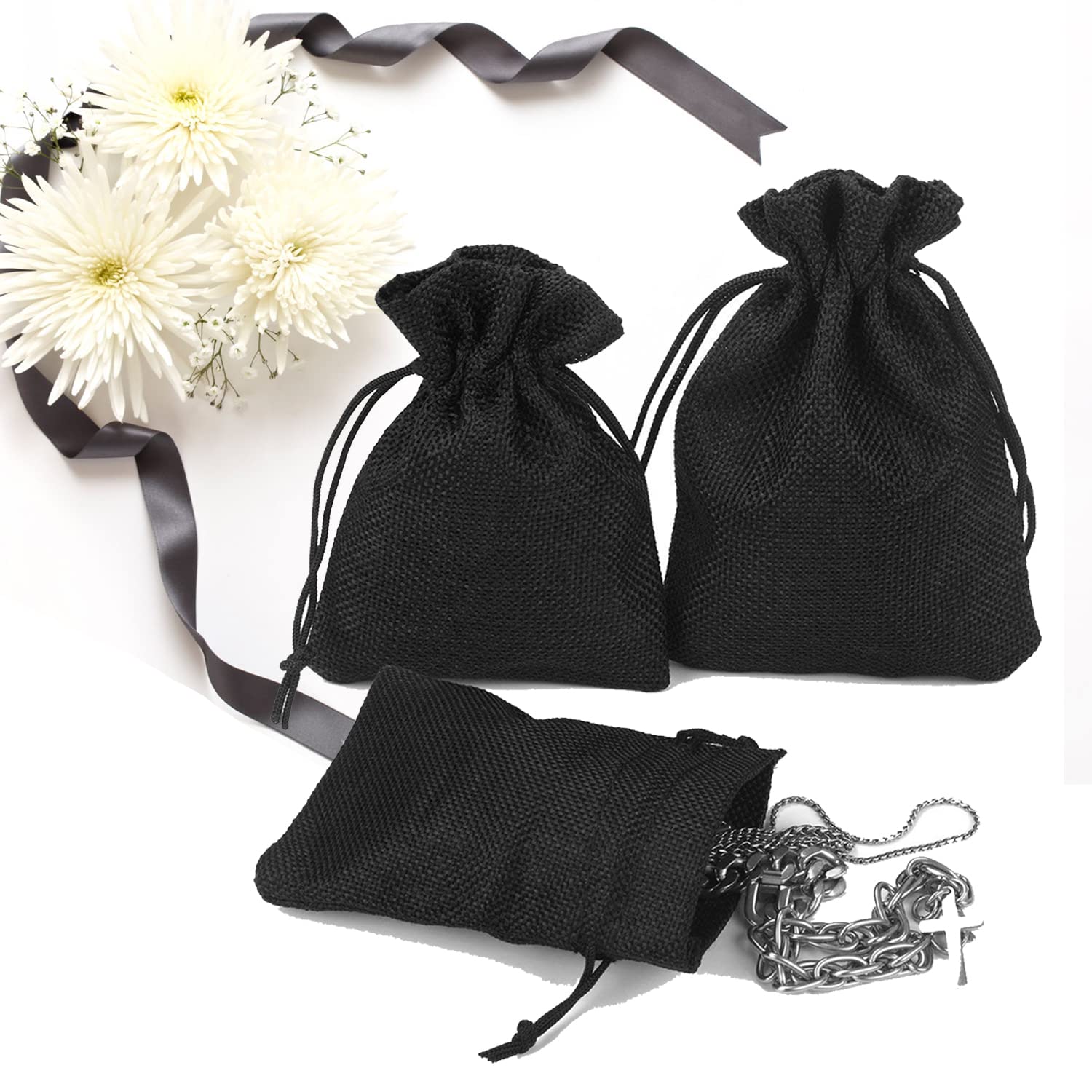 20pcs Black Burlap Drawstring Gift Bags 3.9