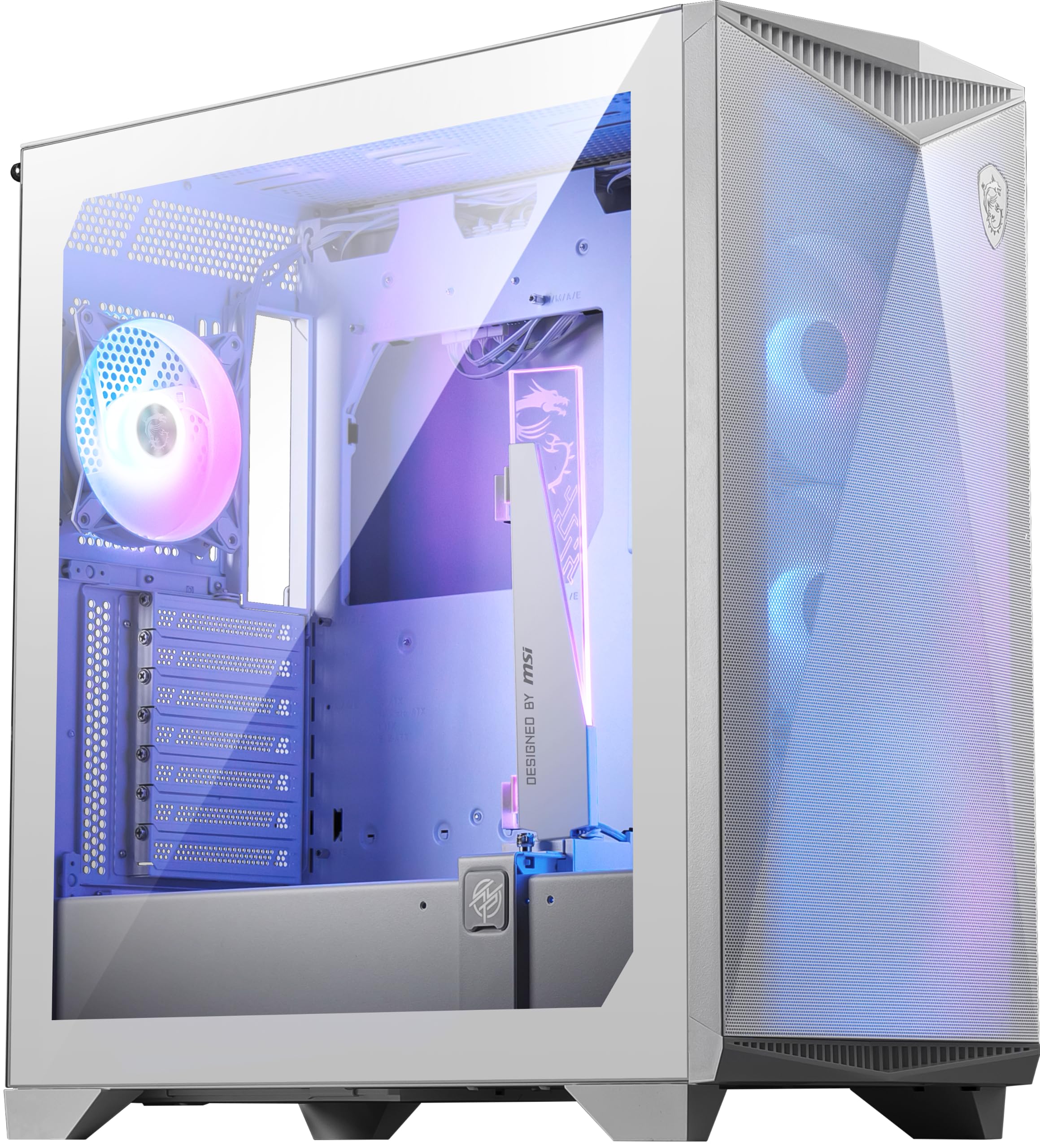 MSI MPG GUNGNIR 300R White Mid-Tower Gaming PC Case - Premium Tempered Glass Side Panel, 120mm ARGB Fans, 360mm Liquid Cooling Support - High Airflow White ATX Case for Gaming & Streaming Setup