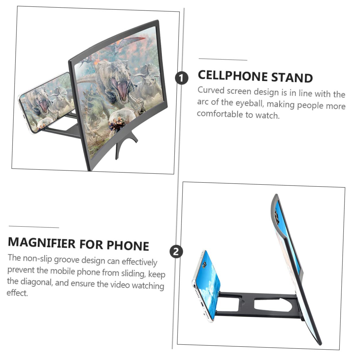 Uonlytech Universal Phone Screen Magnifier & Amplifier - ABS Shell Cell Phone Stand with Enlarged View for Enhanced Reading, Watching, and Gaming Experience