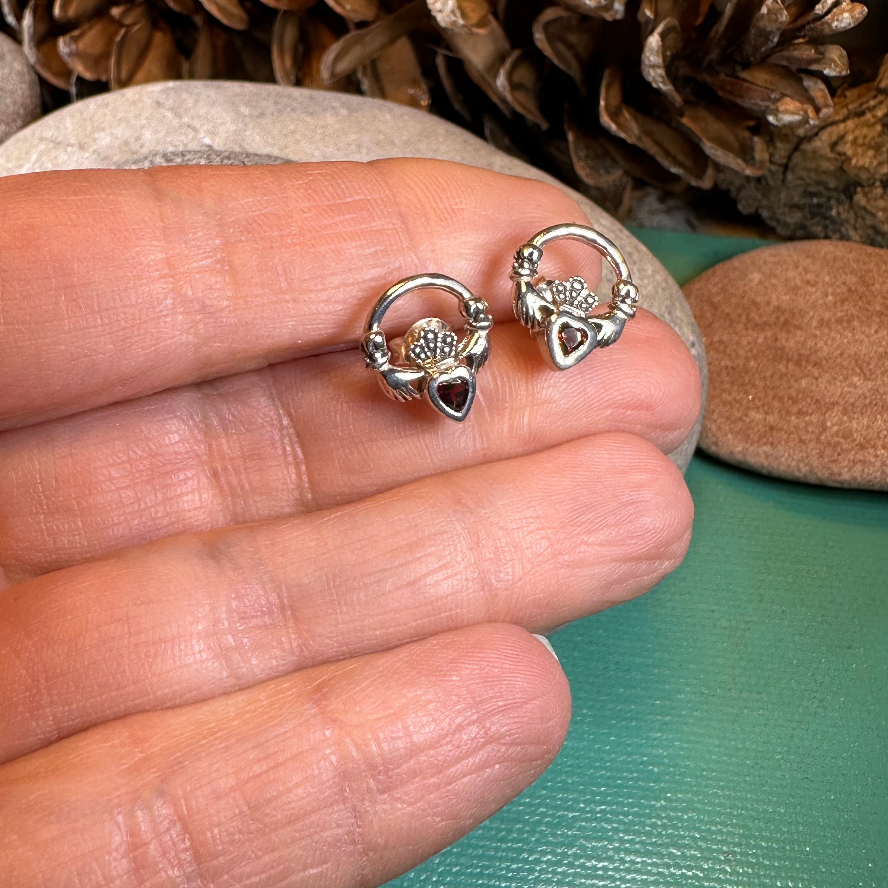 Cheerful Claddagh Earrings - Irish Friendship & Love Stud Earrings for Women, Sterling Silver Celtic Jewelry - Perfect for St. Patrick's Day, Weddings & Gifts
