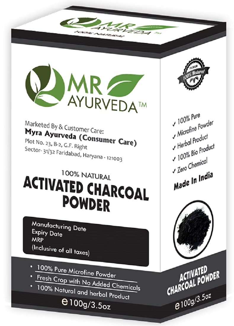 Organic Activated Charcoal Powder for Face & Skin - 100g | MR Ayurveda Detoxifying Charcoal Mask | Teeth Whitening, Deep Pore Cleansing & Blackhead Removal | Natural Skincare & Beauty Routine