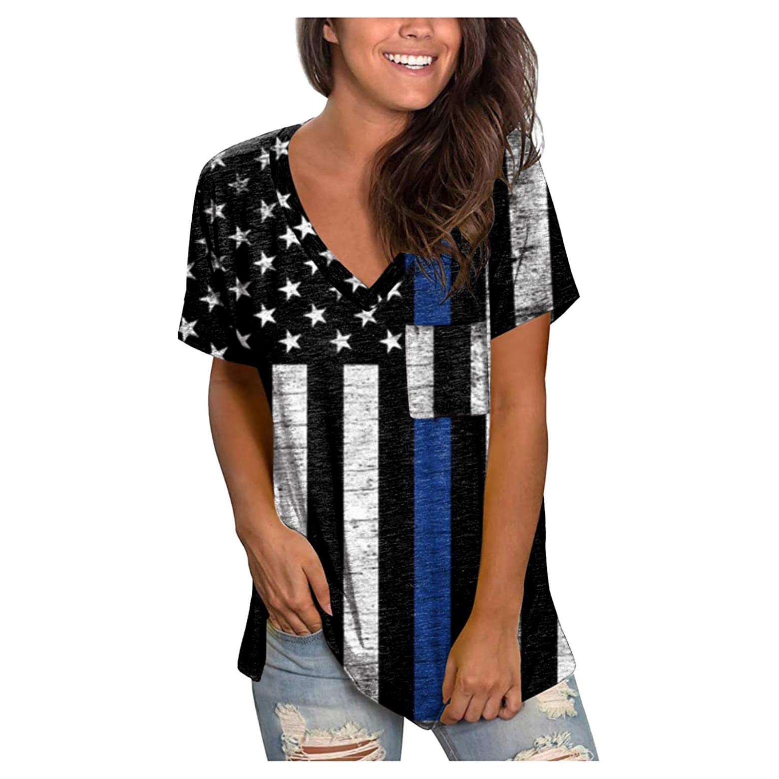 FABIURT Women's 4th of July Patriotic Shirts - Summer Casual Loose Fit Short Sleeve Tops & Blouses | Perfect for Independence Day Celebrations, Outdoor BBQs, and Summer Parties
