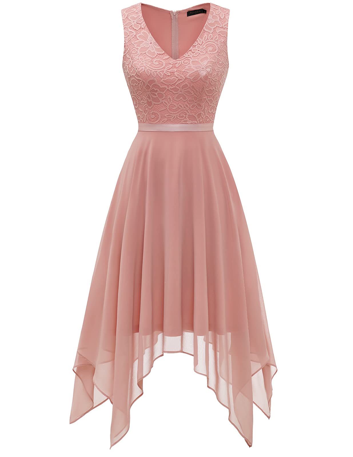 Vintage Floral Lace Dress for Women - Elegant Handkerchief Hem Asymmetrical Cocktail Swing Dress for Formal Occasions, Parties & Special Events