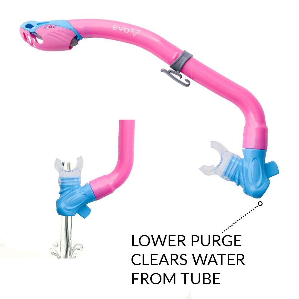 EVO One Dry Snorkel for Kids - Comfortable Snorkeling Gear with Splash Guard & Lower Purge Valve | Perfect for Swimming, Beach Vacations & Underwater Adventures | Safe & Easy Breathing for Children Ages 6-12
