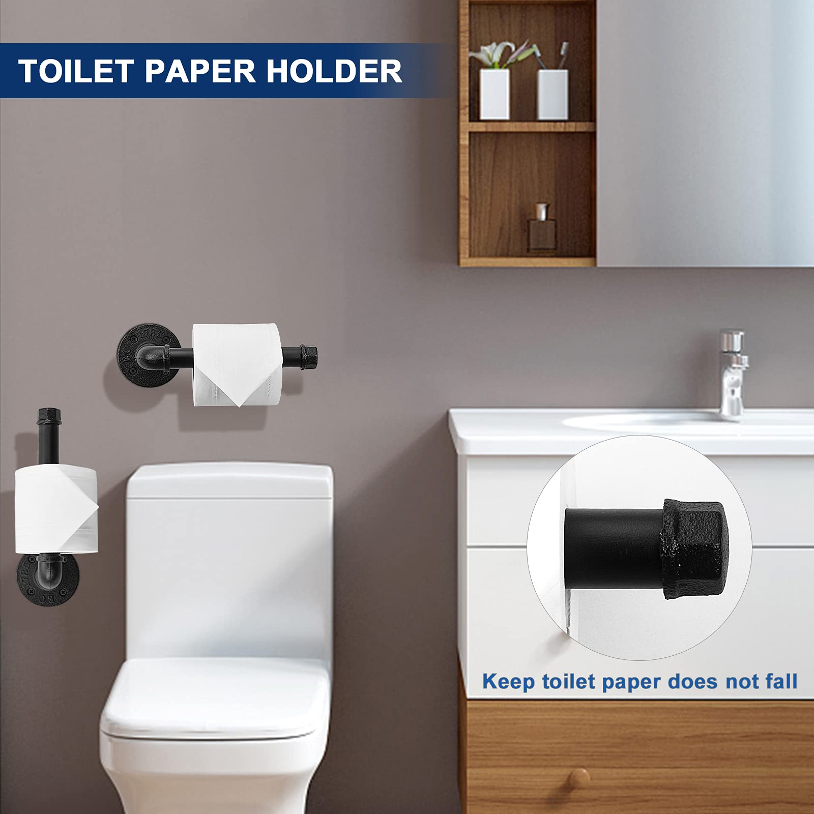 NearMoon 4-Piece Industrial Pipe Bathroom Hardware Set - 18