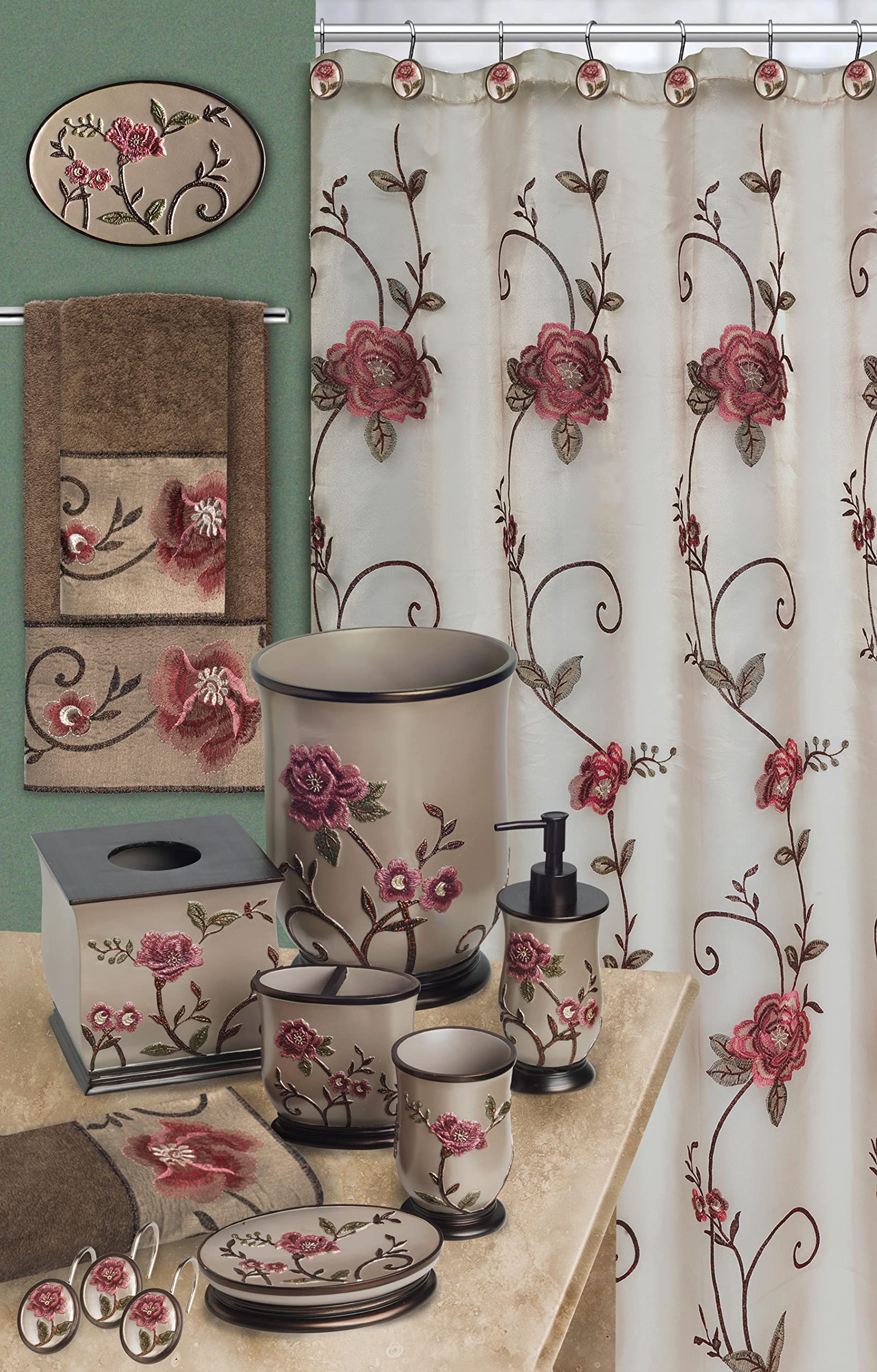 Larrisa Collection Rose Design Brown Bath Tumbler - Elegant & Popular Bathroom Accessory for Spa, Home Decor, and Gift Giving