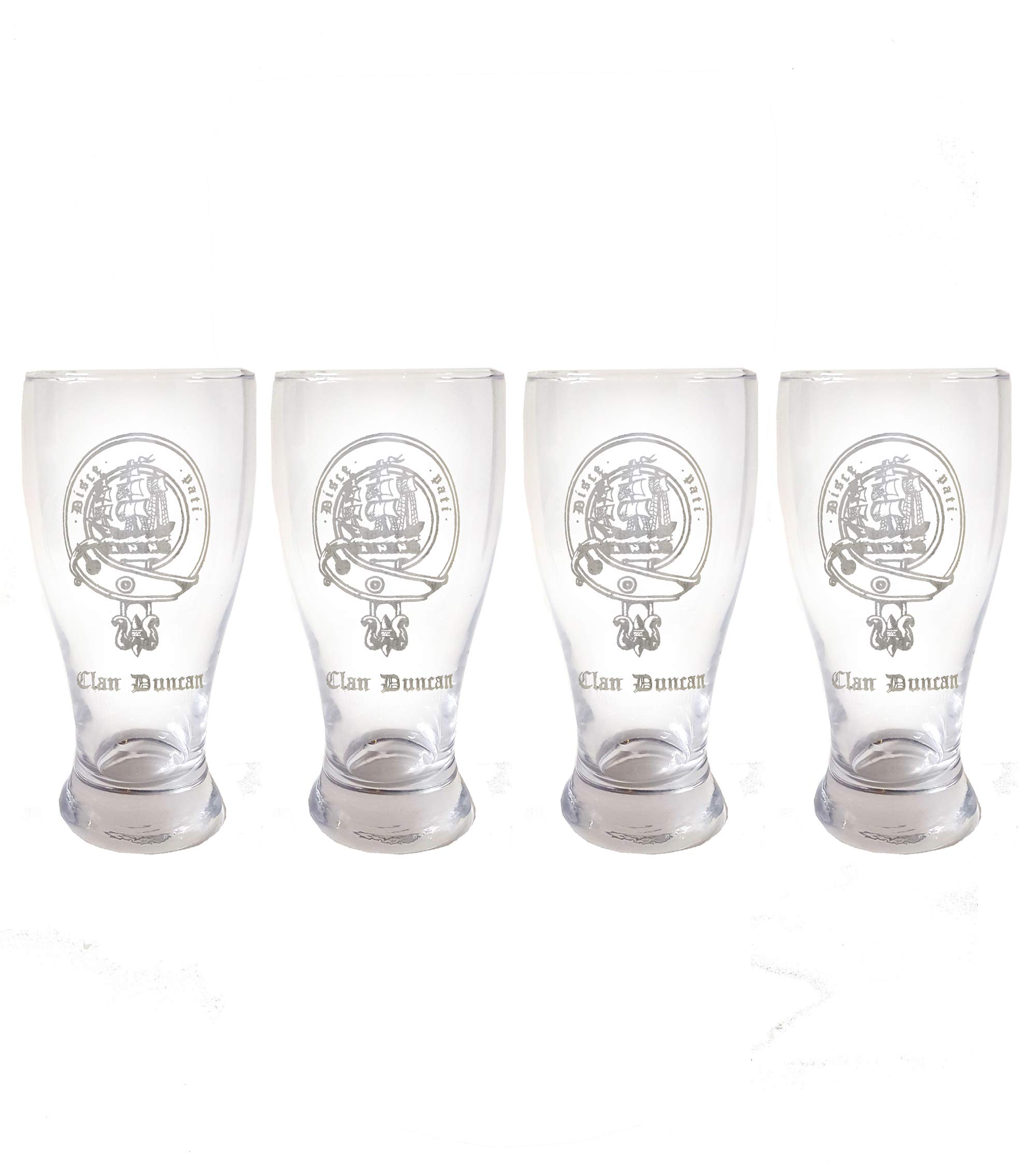 Clan Duncan Scottish Crest Pint Glass Set of 4 - Personalized Engraved Family Crest Pub Glasses, Custom Beer Mugs for St. Patrick's Day, Scottish Heritage Celebrations & Home Bar Decor
