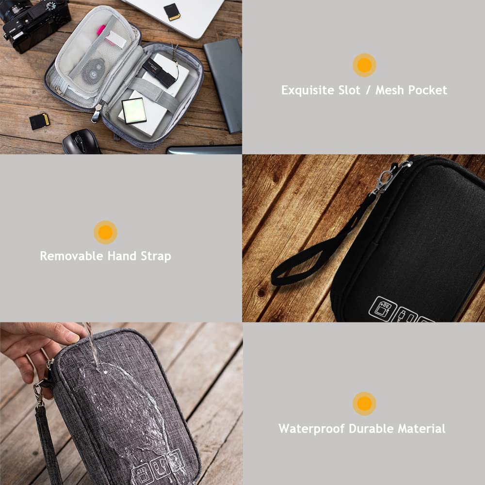 Portable Electronic Organizer Bag - Travel Cable Cord Organizer Case Pouch for Charger, Hard Drive, Earphones, USB & SD Cards - Compact & Durable (Grey) | Perfect for Travel, Office & Home Storage