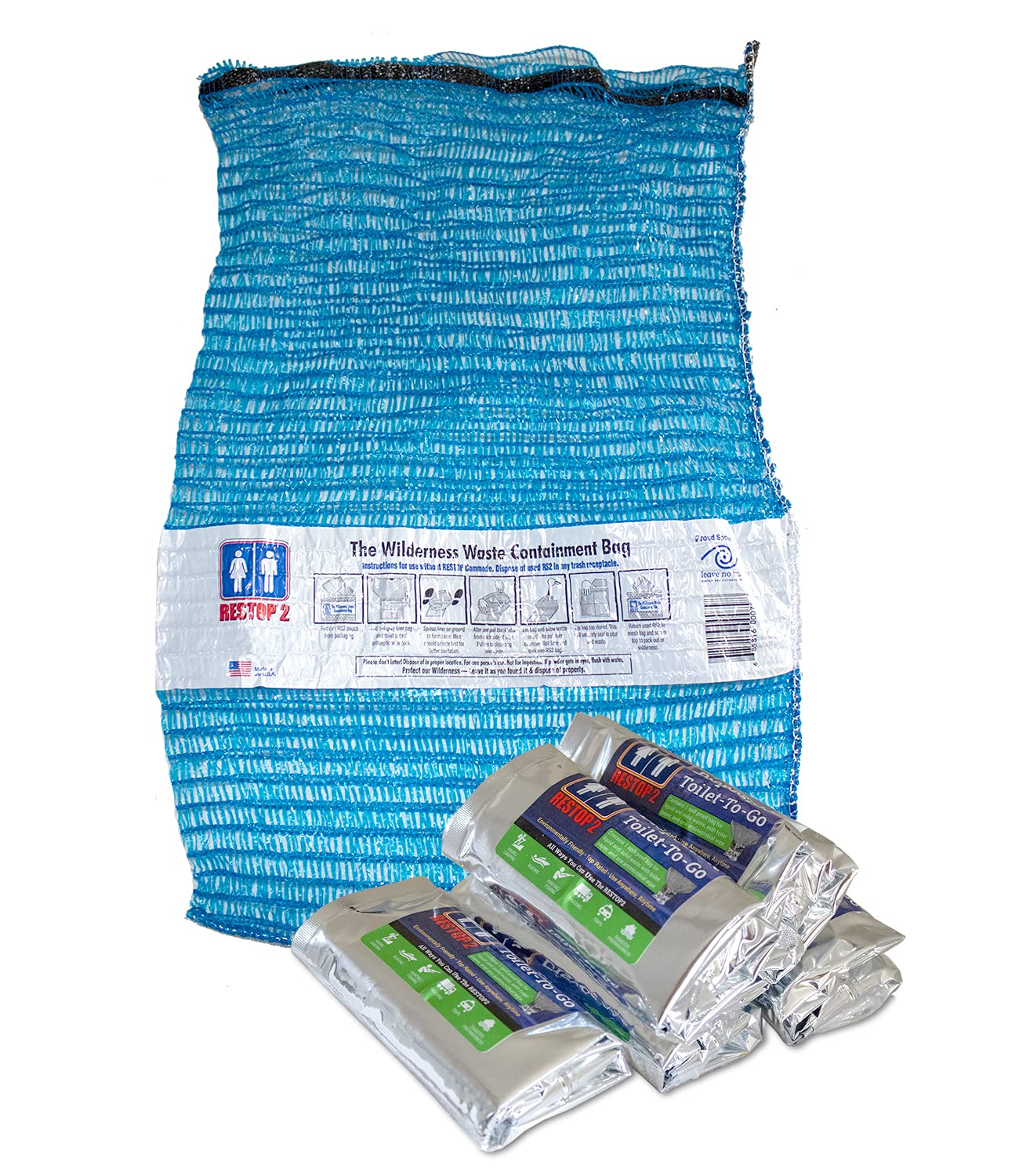 2-Pack Wilderness Toilet Kit - 5 Leak-Proof Portable Waste Bags for Solid & Liquid Waste + Mesh Tote | Camping, Hiking, Emergency Preparedness & Outdoor Adventures