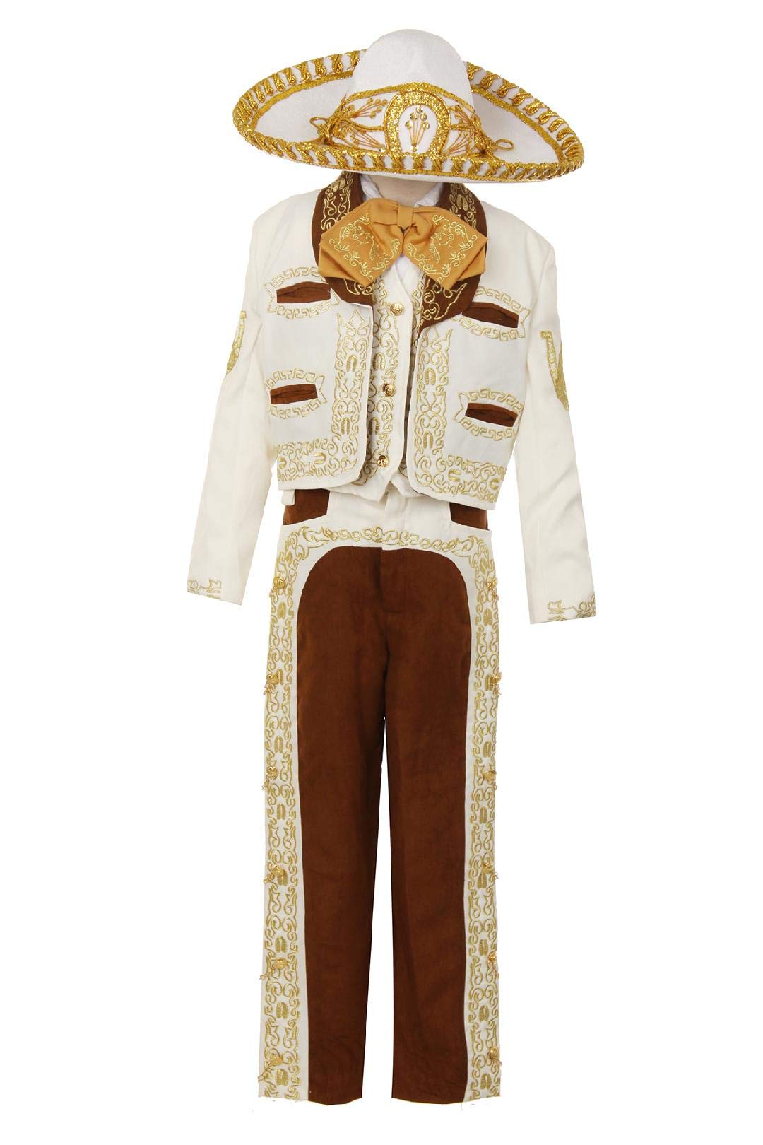 Black Brown Ivory Boys Charro Mariachi Suit 6-Piece Set - Traditional Mexican Costume for Wedding Ring Bearer, Birthday Party & Cultural Events