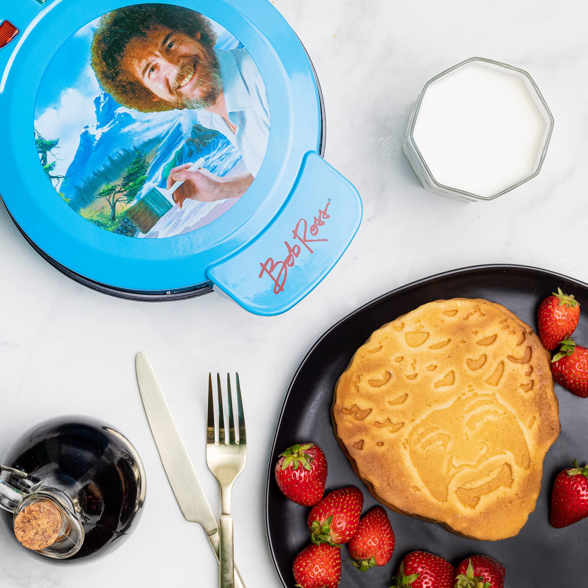 Uncanny Brands Bob Ross Waffle Maker - Create Waffles with Bob Ross Iconic Face - Non-Stick Waffle Iron for Breakfast, Party & Gift - Perfect for Home, Camping & Holiday Cooking