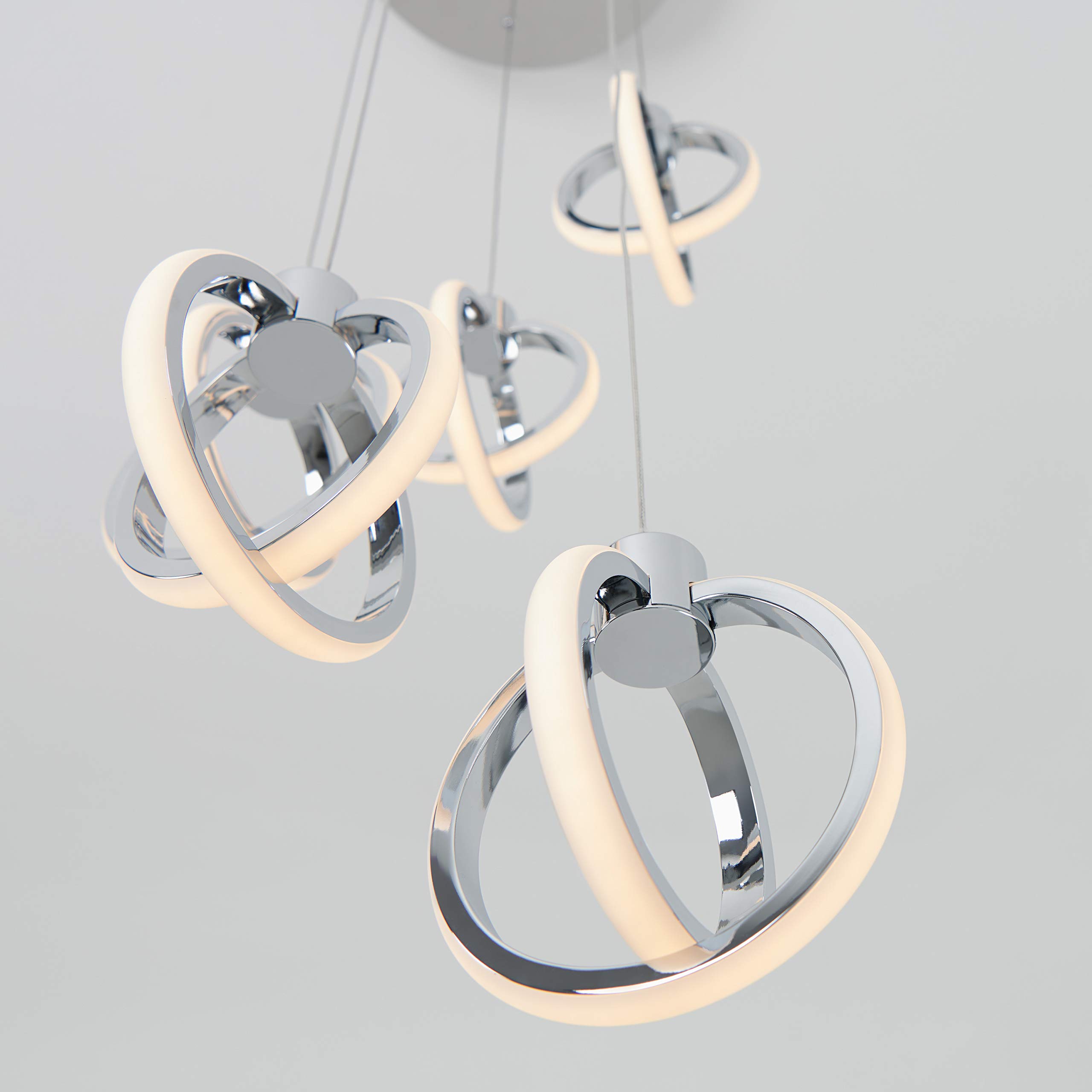 Artika Soho Spiral 5-Light Pendant LED Ceiling Fixture - 27W, 2000 Lumens, 3000K, Chrome Finish - No Bulb Required - Perfect for Dining Room, Stairway, Kitchen Island & Modern Living Room Lighting
