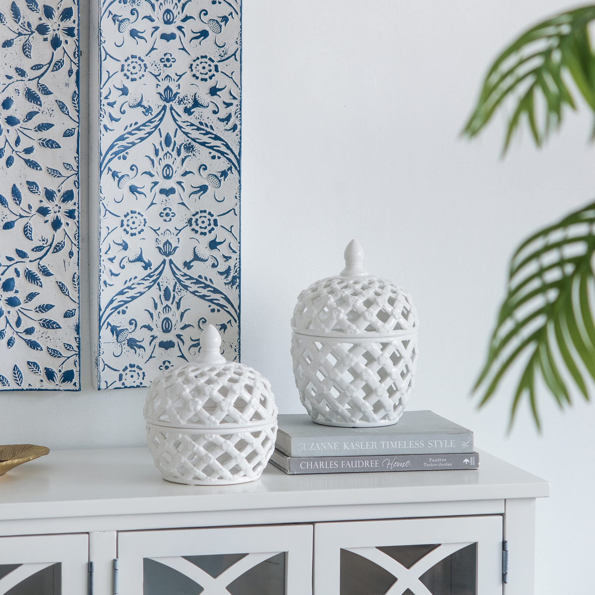 A&B Home White Porcelain Ceramic Lidded Jar Set of 2 - Elegant Tabletop Decor for Kitchen, Bathroom & Living Room Storage | Home Décor Gift Idea