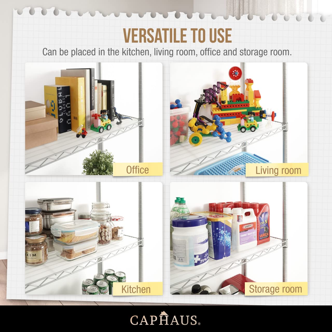 CAPHAUS NSF Commercial Grade Heavy Duty Wire Shelving with Wheels & Leveling Feet - 5-Tier Metal Storage Shelf (48