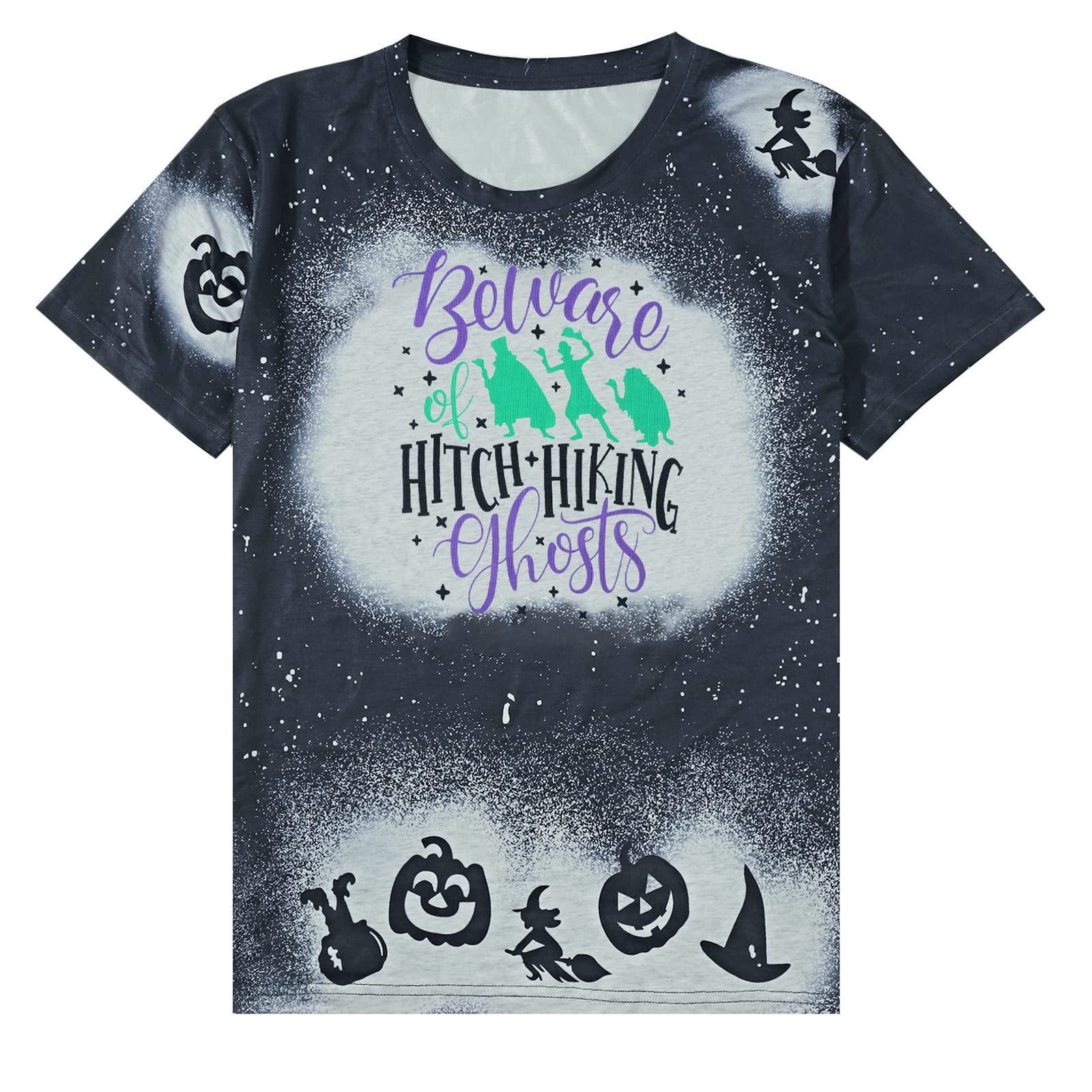 Funny Beware of Hitch Hiking Ghost T-Shirt for Women - Halloween Haunted Shirt Short Sleeve Tee - Perfect for Halloween Parties & Spooky Costumes