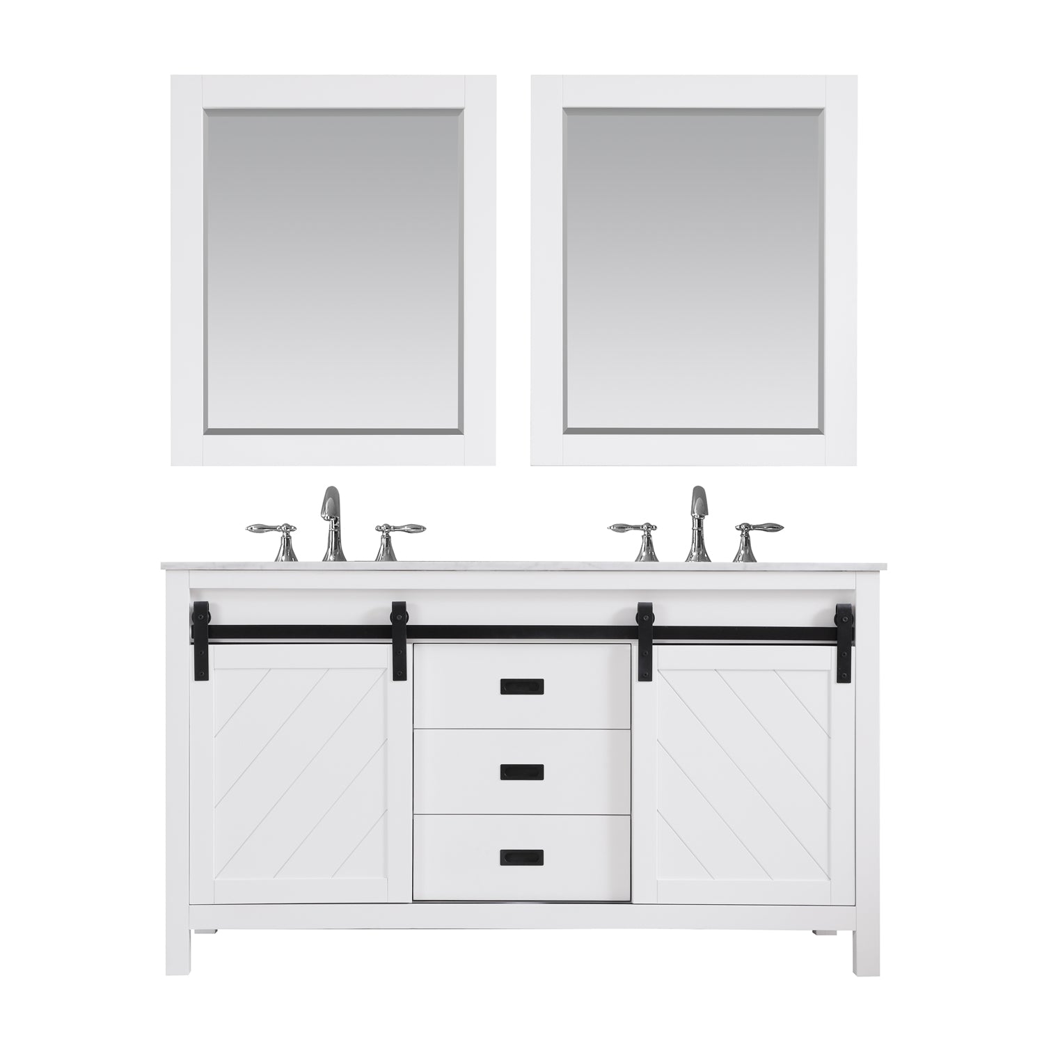 Kinsley 60 Inch Double Bathroom Vanity Set with Carrara White Marble Countertop - Modern Bathroom Storage for Master Bath & Guest Bathroom