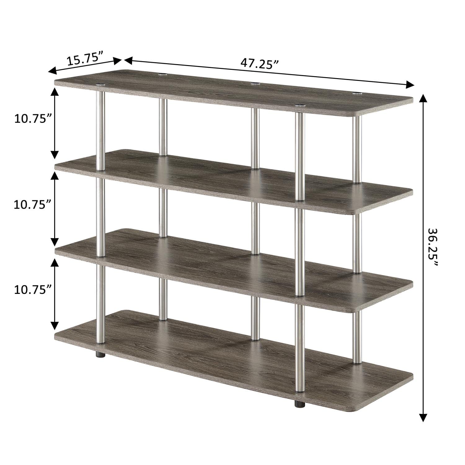 Convenience Concepts Designs2Go No Tools XL Highboy 4-Tier TV Stand Entertainment Center - 55 Inch Modern TV Console with Open Shelves for Living Room & Family Room - 47.25