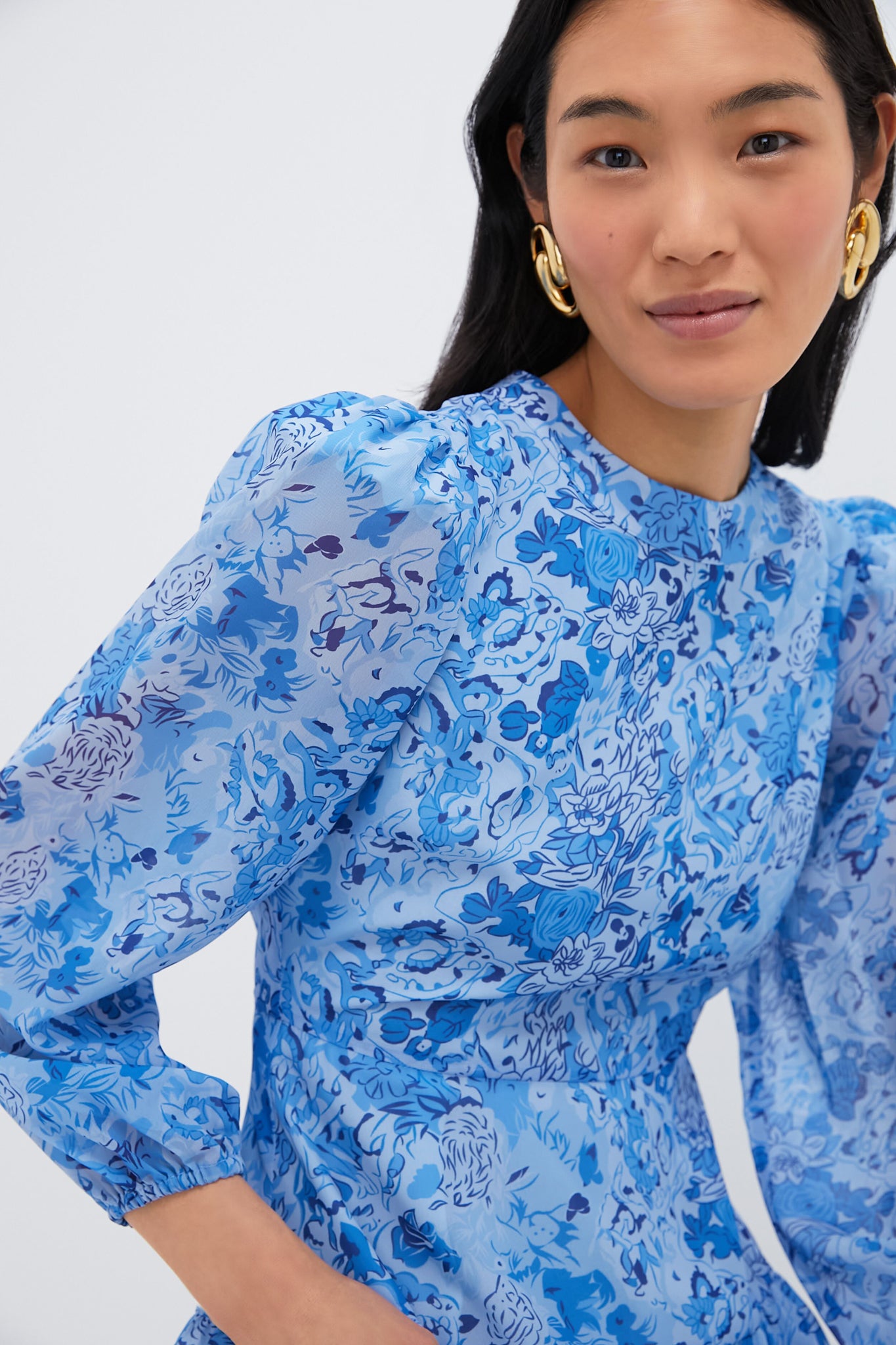 Blue Multi Abstract Floral Rosalind Ruffle Midi Dress - Elegant Summer Dress for Women, Perfect for Beach Vacations, Garden Parties & Date Nights