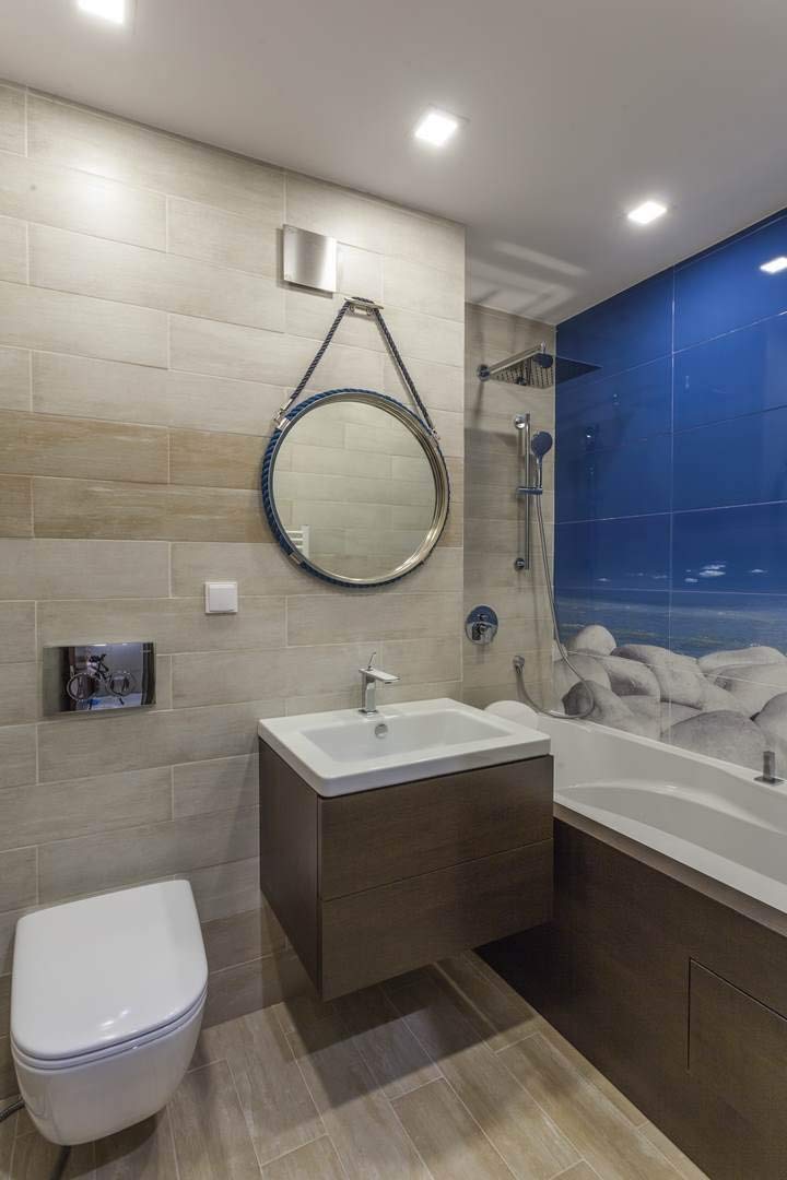 Nautical Round Wall Mirror - Blue Bathroom Hanging Mirror | Perfect Yacht Decor & Father's Day Gift for Dad | Ideal for Coastal Home Decor, Boat Cabins & Bathroom Vanities