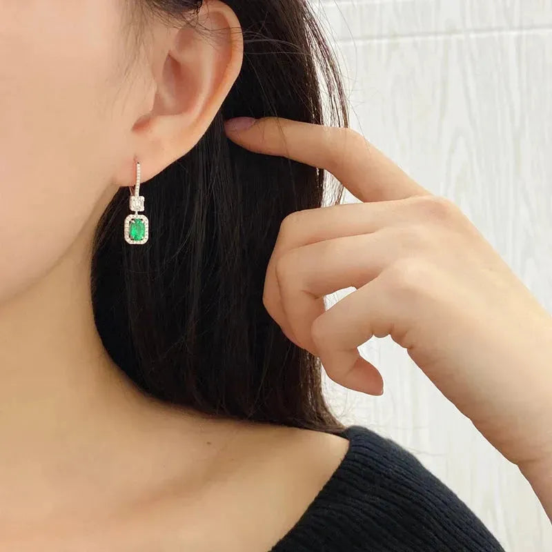 18K White Gold Emerald and Diamond Earrings for Women - Romantic Elegant Jewelry with Real Natural Gemstones | Perfect for Weddings, Anniversaries, and Special Occasions