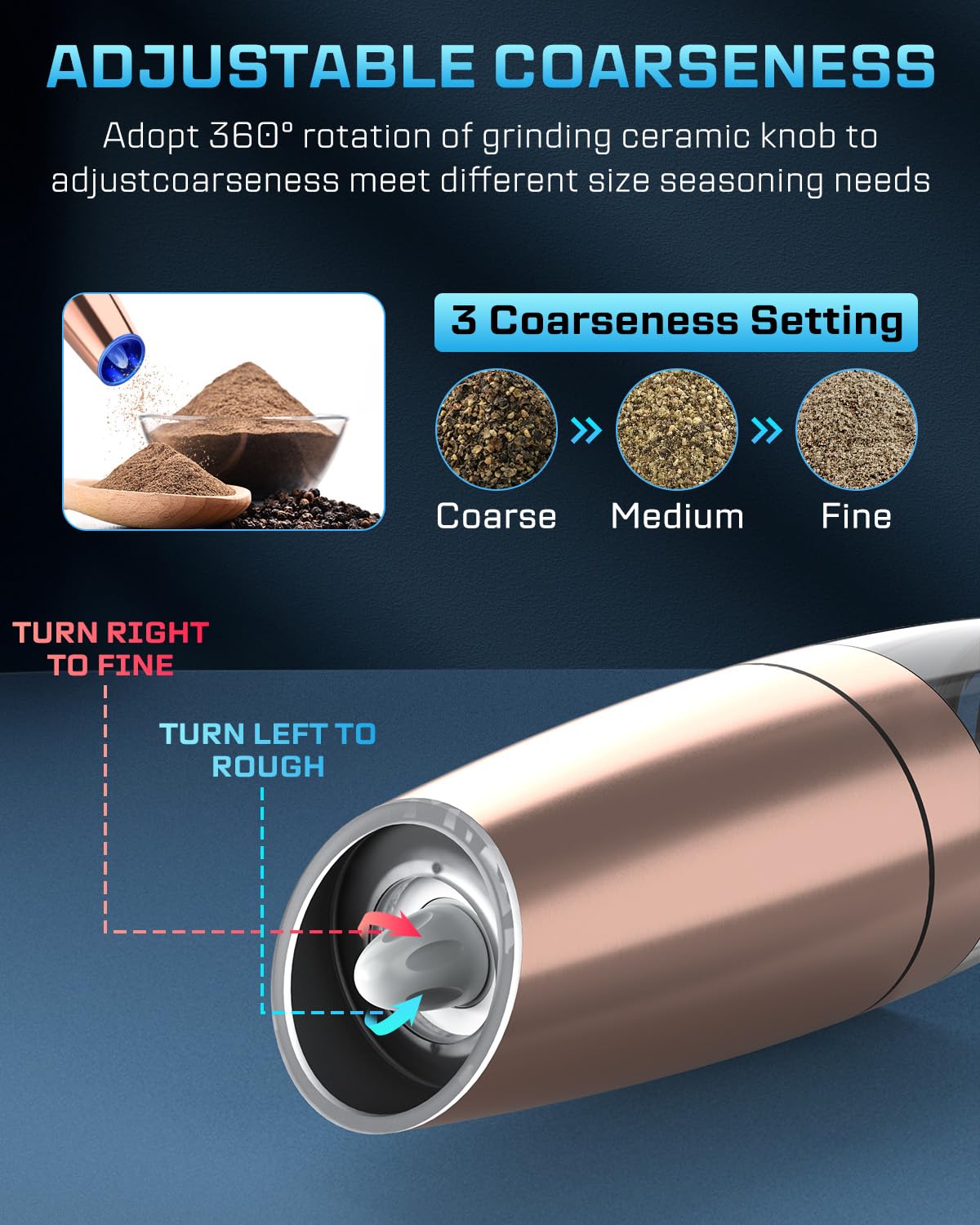 Premium Automatic Electric Pepper and Salt Grinder Set - Stainless Steel Adjustable Coarseness Mill with Blue LED Light, One-Hand Operation - Perfect for Kitchen, Dining Table, BBQ, Camping & Gifting