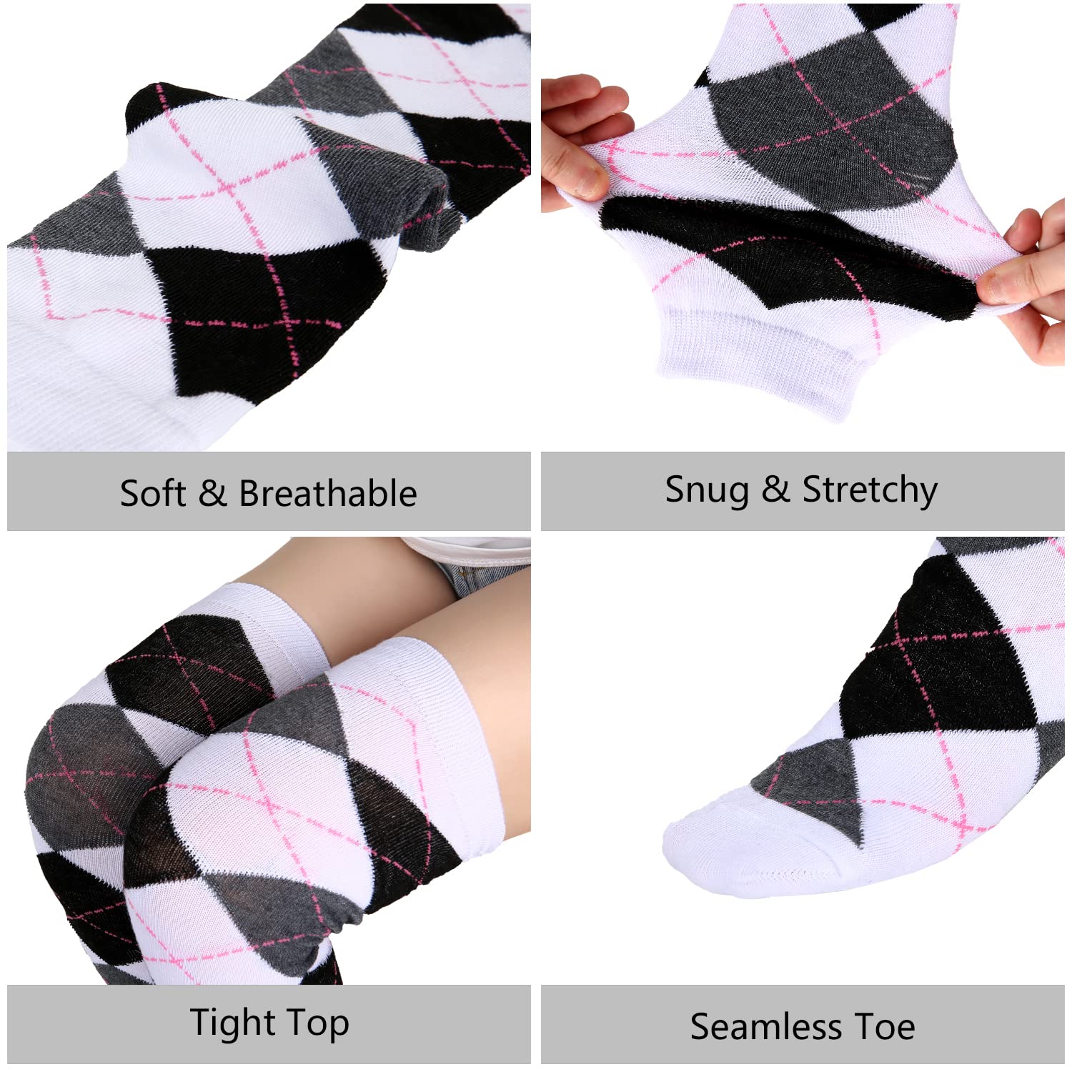 Benefeet Women's Thigh High Argyle Socks - Fun Striped Over Knee Stockings for Party & Cosplay