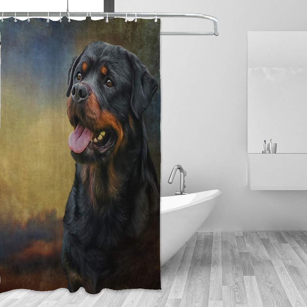 Waterproof Rottweiler Dog Shower Curtain with Hooks - 60x72 Inch Polyester Bathroom Decor for Pet Lovers | Perfect for Dog-Themed Bathrooms & Gifts