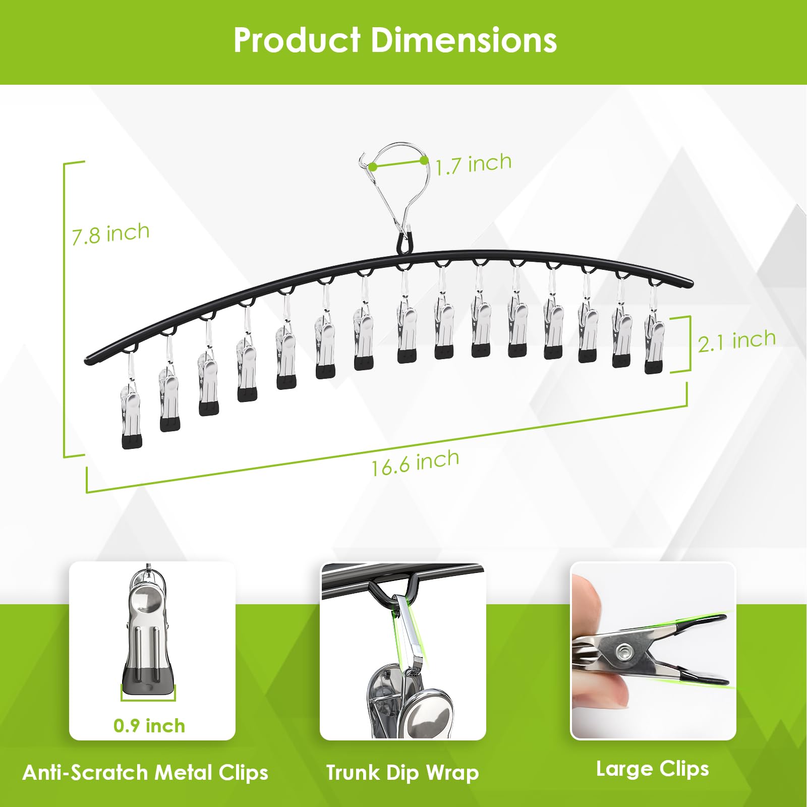 Feverdes 6-Pack Black Metal Pants Hangers with Rubber Coated Clips - Space Saving Closet Organizer for Leggings, Jeans, Skirts - Perfect for Wardrobe Storage and Closet Organization