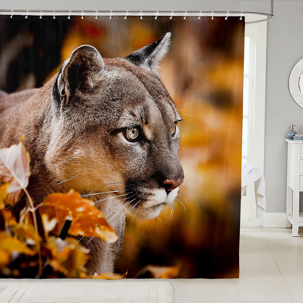 Feelyou Mountain Lion Shower Curtain - Wild Cougar Leopard Print Bathroom Decor with 12 Hooks, 72x78 Inches Waterproof Fabric Shower Curtain Set for Bathtub & Stall - Perfect for Jungle Theme, Safari, or Nature-Inspired Bathroom Decor