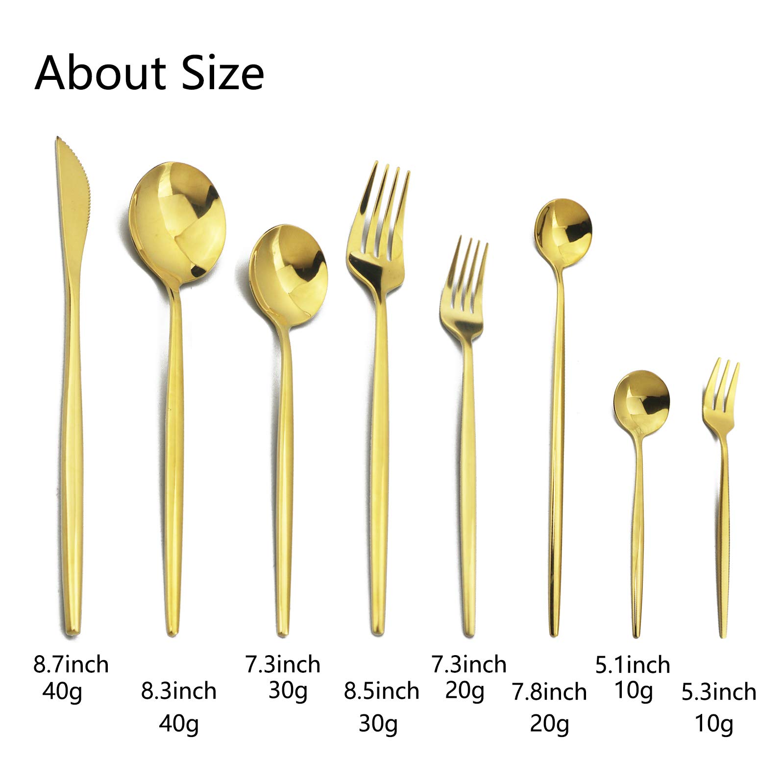 32-Piece Stainless Steel Flatware Set - Silverware Cutlery with Cake Fork & Long Handle Spoons - Dishwasher Safe Shiny Gold Tableware for 4 - Perfect for Dinner Parties, Weddings & Upscale Dining