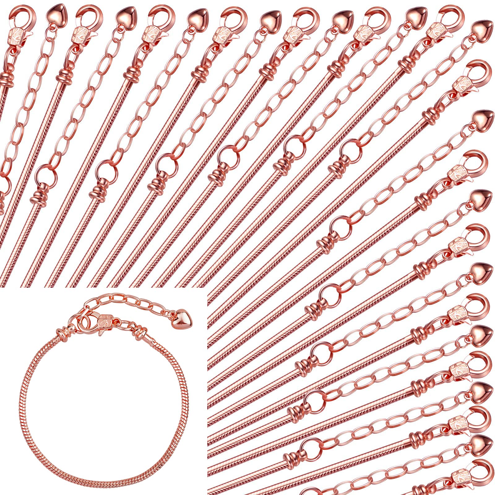 27-Piece Snake Charm Bracelet Set - Adjustable DIY Copper Bracelet Chain with Heart Extender for Women - Perfect for Jewelry Making, Gifts & Boho Fashion Accessories