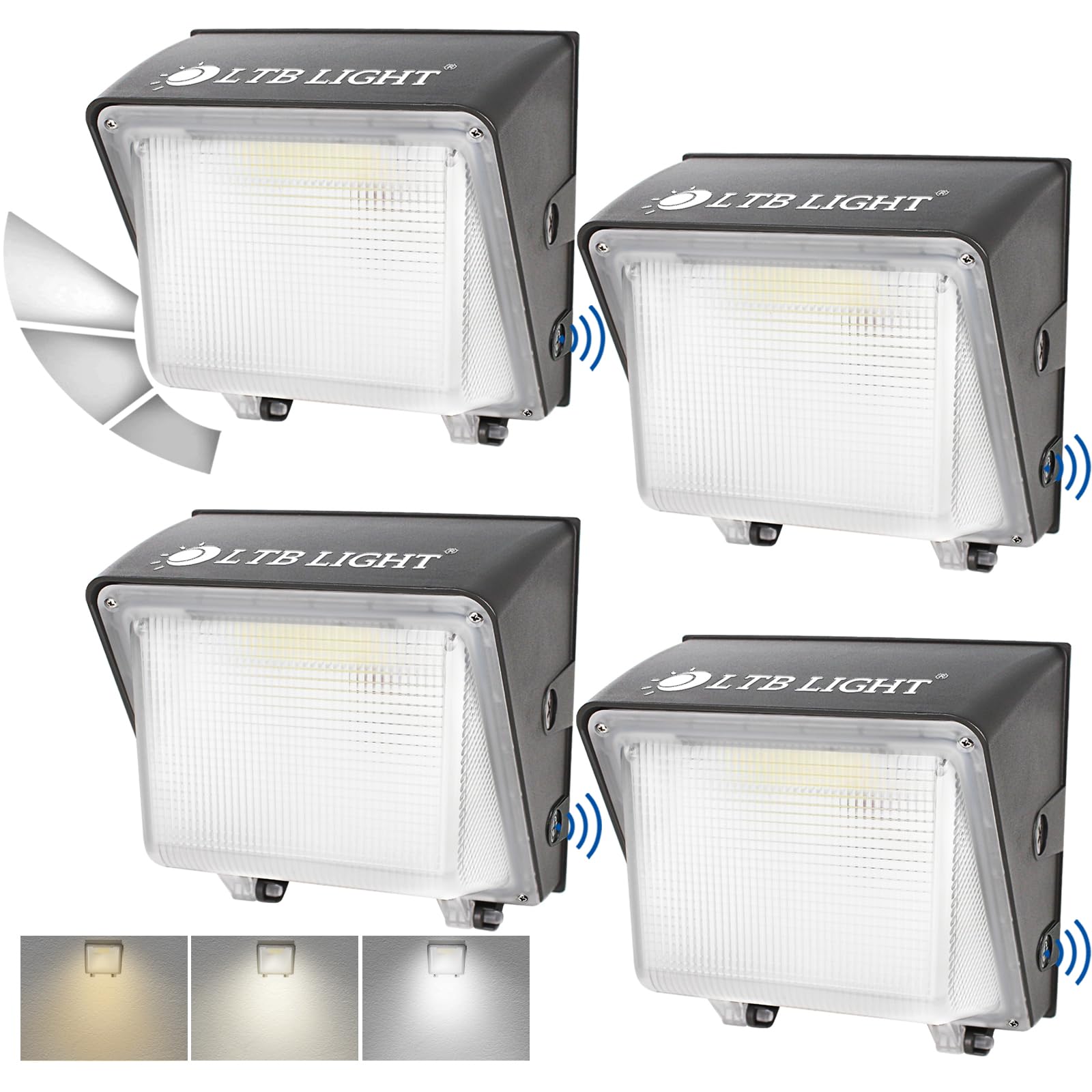 80W MAX Dusk-to-Dawn Outdoor LED Wall Pack Lights with Photocell - Switchable Color & Wattage, 10450Lm Bright Security Flood Light for House & Commercial Use (4 Pack, ETL Certified) - Perfect for Driveways, Parking Lots & Building Exteriors