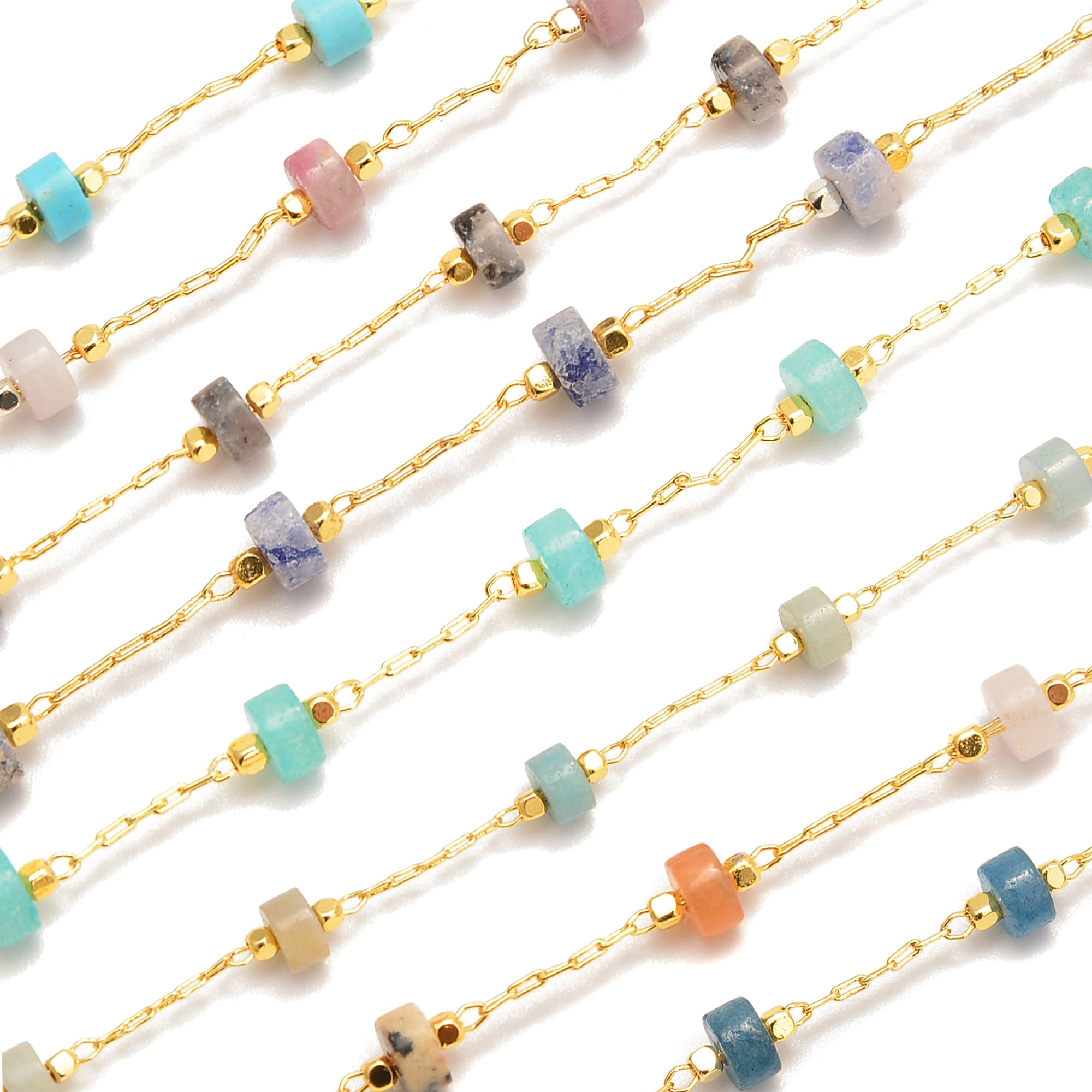 2x4mm Heishi Disc Beads - Multi Gemstone Beaded Chain (1 Meter Per Bag) for Jewelry Making, DIY Bracelets & Necklaces