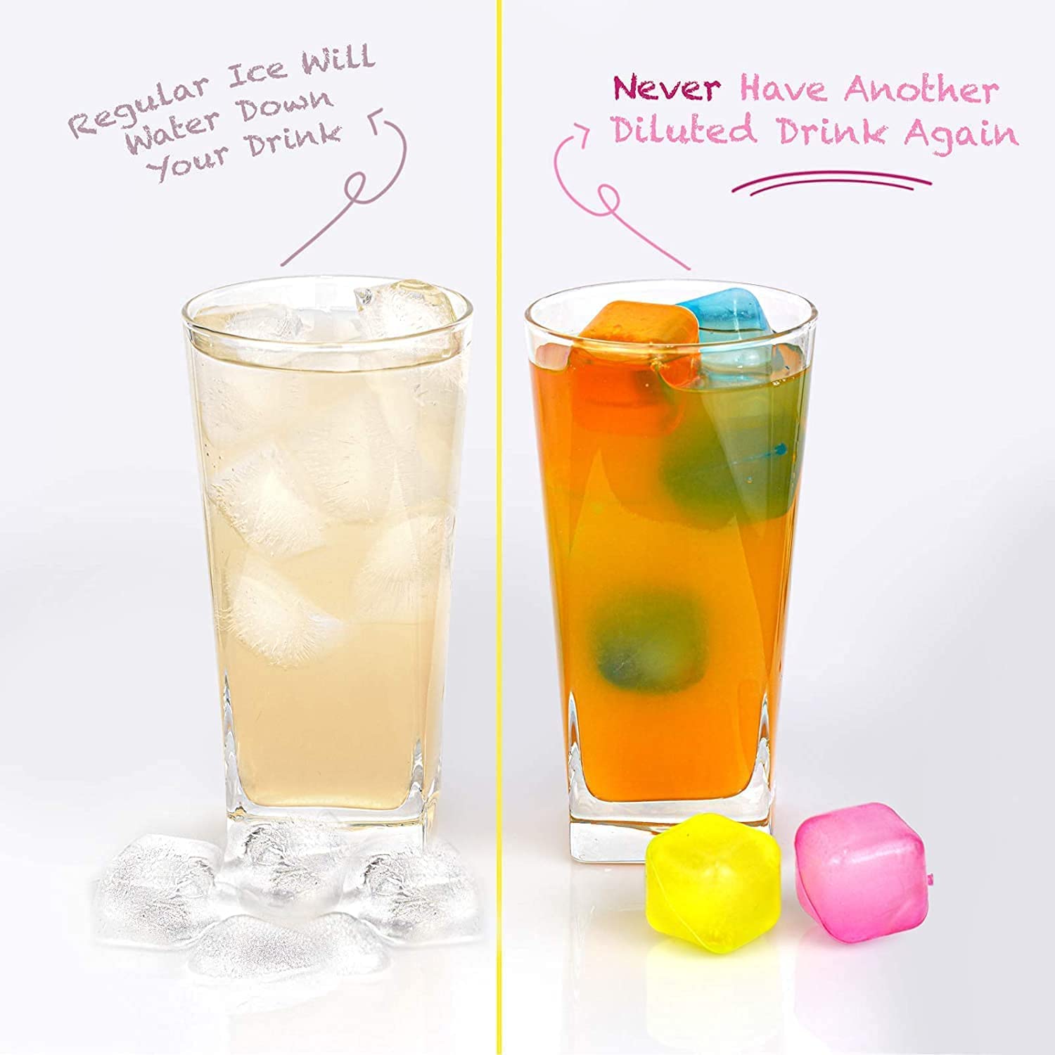 RIANZ Pack of 20 Square Reusable Ice Cubes with Pure Water - Multi Color Set for Whiskey, Cocktails & Beverages - Perfect for Parties, BBQs & Home Bars