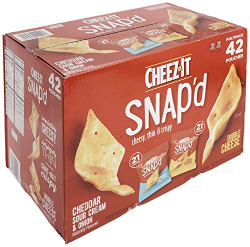 Cheeze-It Snap'd Baked Cheese Crackers - 42 Count Multipack (3 Packs, 0.75 Oz Each, Total 31.5 Oz) - Perfect for School Lunches, Office Snacks & Party Platters