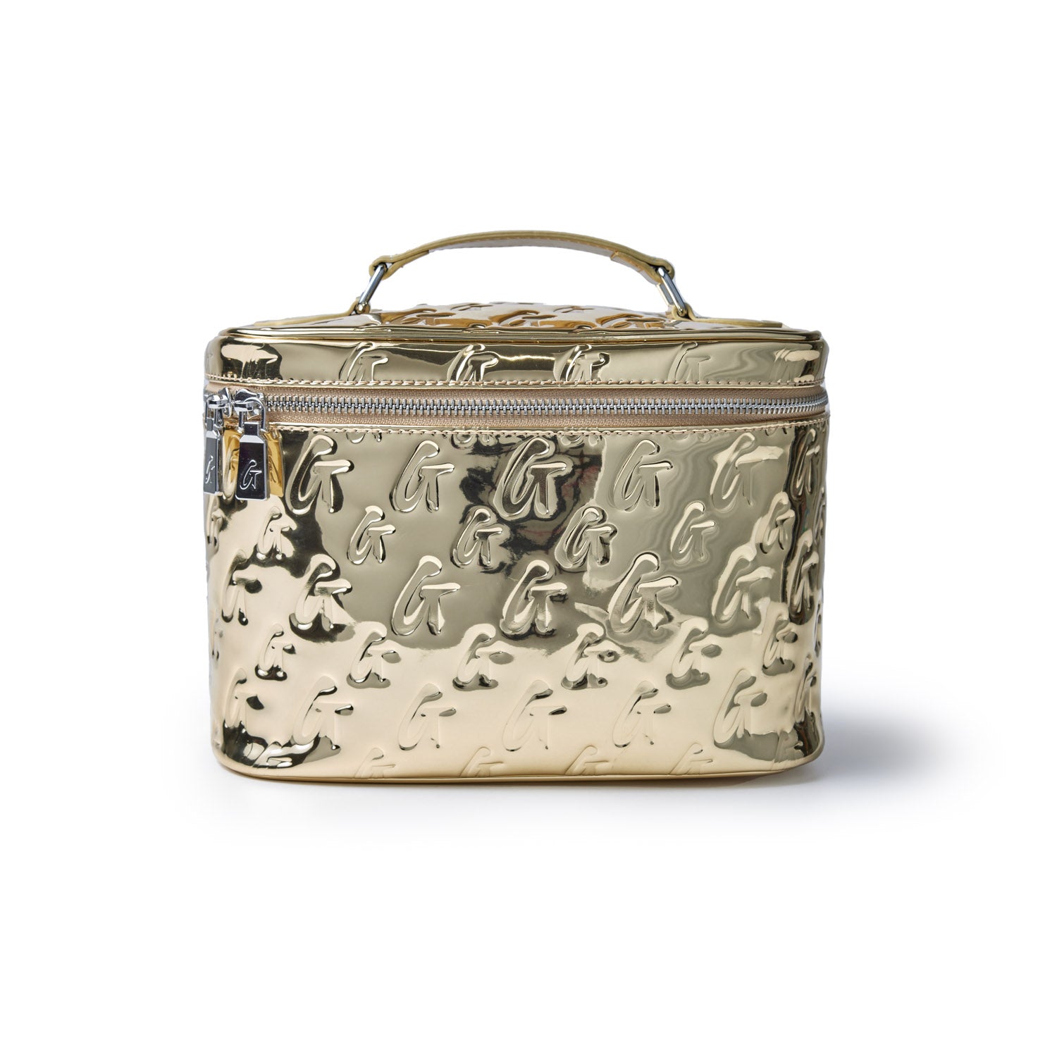 Large Metallic Monogram Toiletry Bag - Gold Shiny Travel Cosmetic Organizer for Women & Men - Perfect for Gym, Vacation, and Business Trips