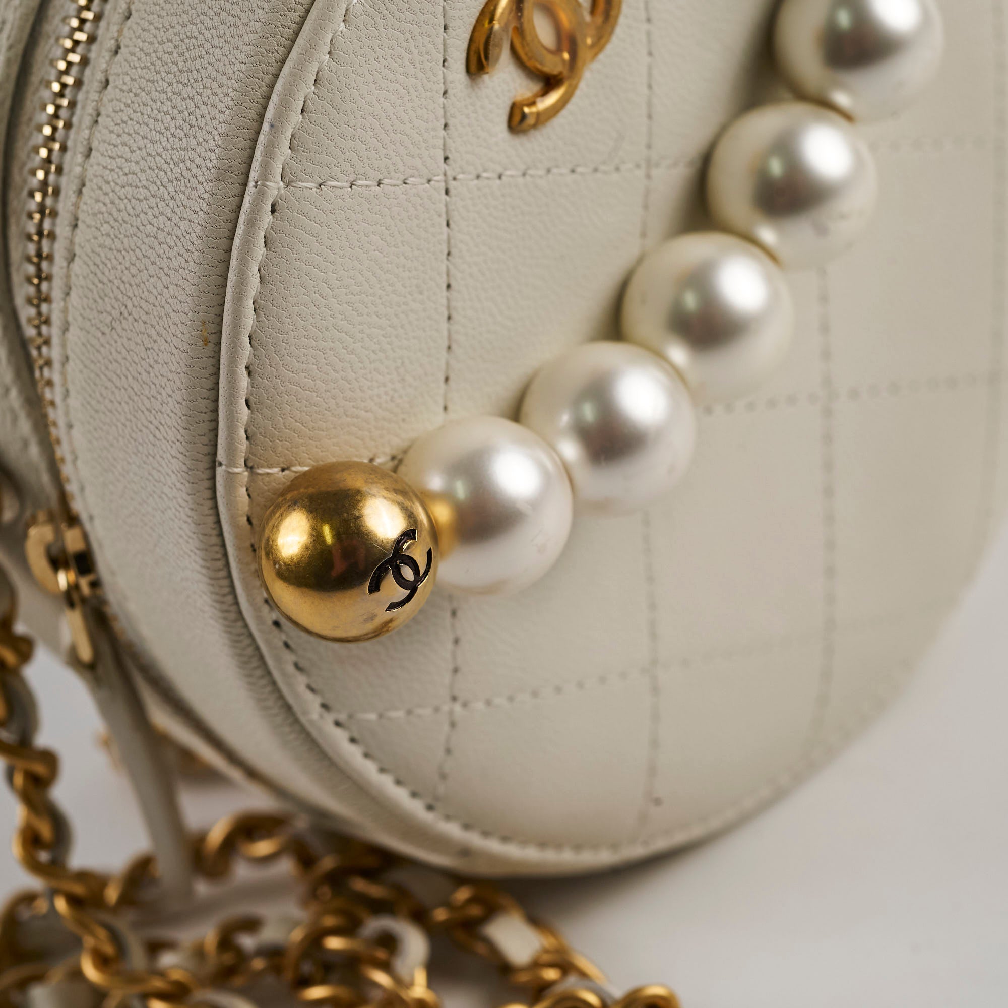 Chanel White Pearl Round Bag - Luxury Designer Handbag for Women | Perfect for Parties, Weddings & Special Occasions