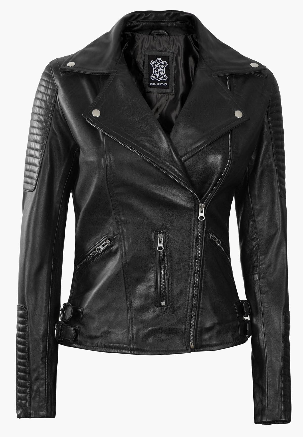 Decrum Women's Asymmetrical Real Lambskin Leather Jacket - Stylish Biker Jacket for Women | Perfect for Night Out, Motorcycle Riding & Fashion Statement