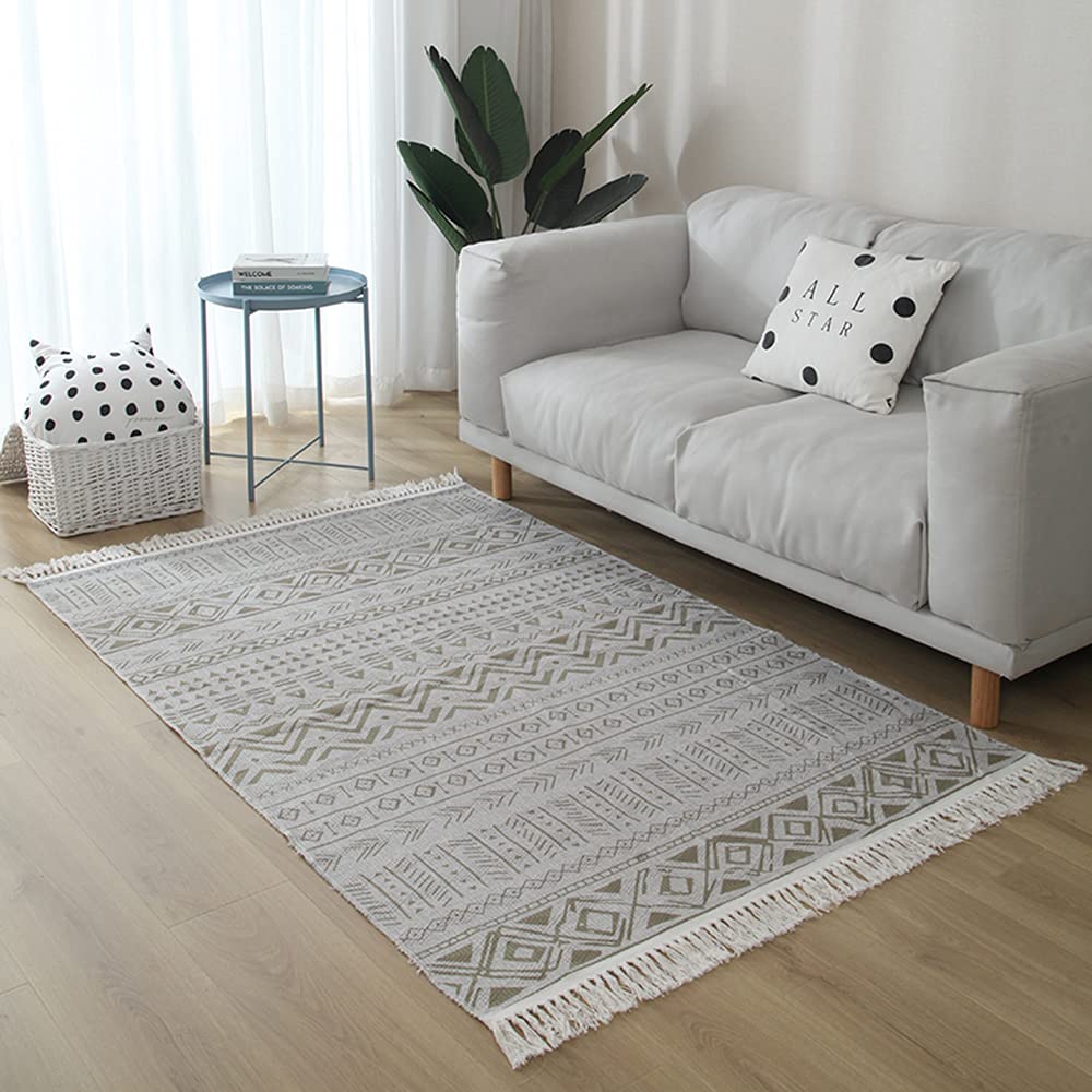 Bohemian Rugs - Machine Washable Hand-Woven Tassel Carpet, Braided Chic Floor Mat for Living Room, Bedroom, Bathroom - 50×160cm - Perfect for Sofa, Coffee Table, Swing Chair & Bedside Decor