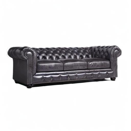 Home Square 2-Piece Gray Leather Chesterfield Accent Chair and Sofa Set - Perfect for Living Room, Office, or Study Decor