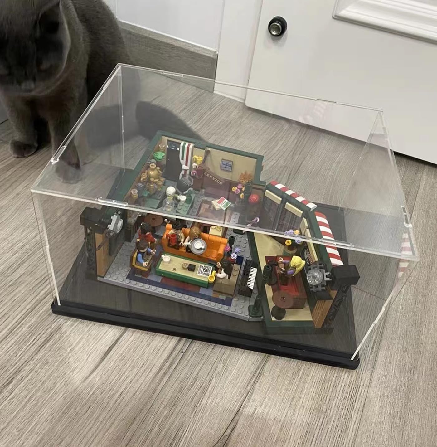 Premium Clear Acrylic Display Case for Lego Sets 21319 Central Perk, 10330, 10321, 10337 - Thickened Transparent Collector's Box with Wood-Plastic Base & LED String Lights (Black Interior, 13.8 x 9.8 x 5.9 Inches) - Perfect for Showcasing Lego Collectibles in Home, Office, or Retail Displays