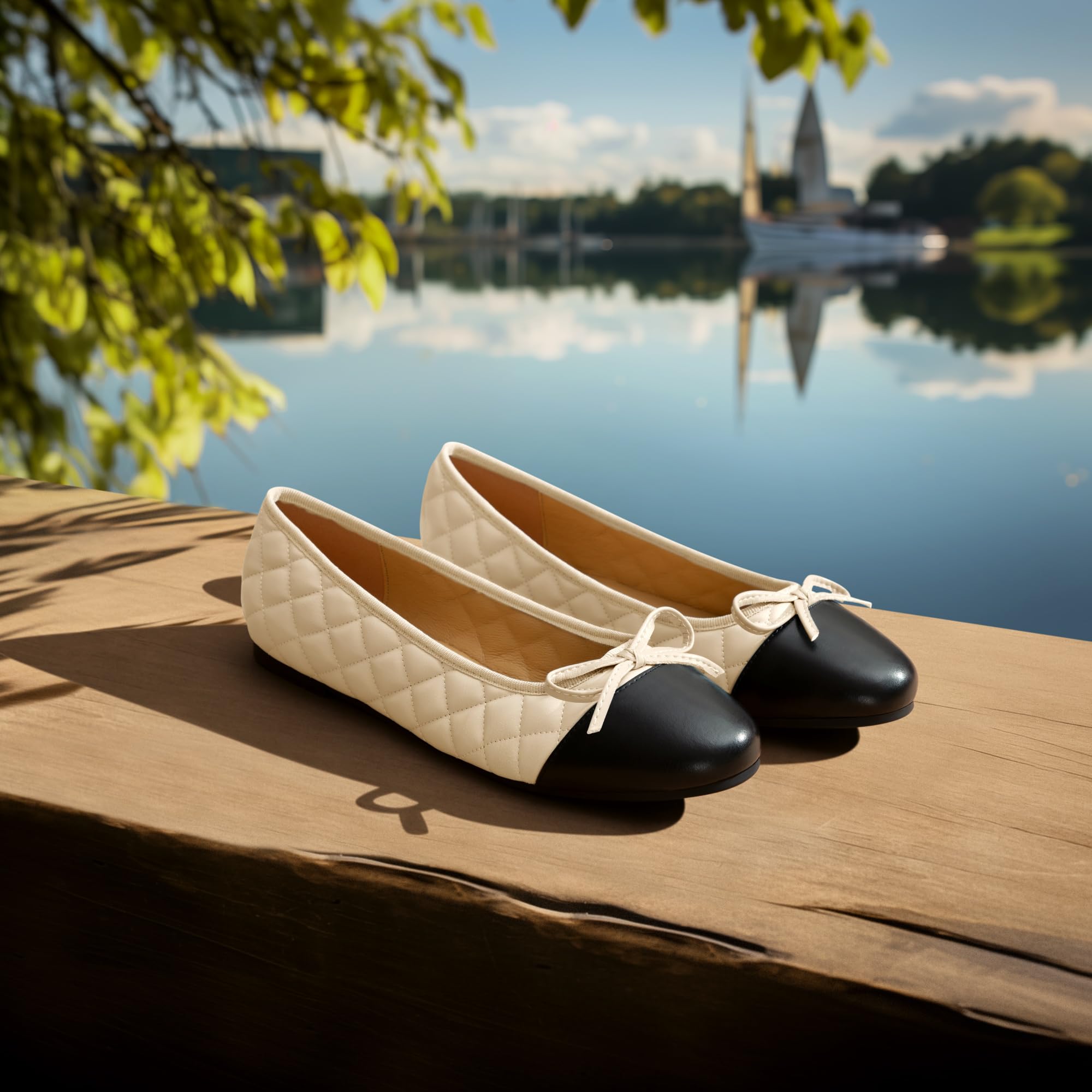 Women's Ballet Flats - Round Toe Mary Jane Shoes with Soft Leather & Geometric Patterns - Elegant Bowknot Slip-On Dress Shoes for Work, Parties & Casual Wear