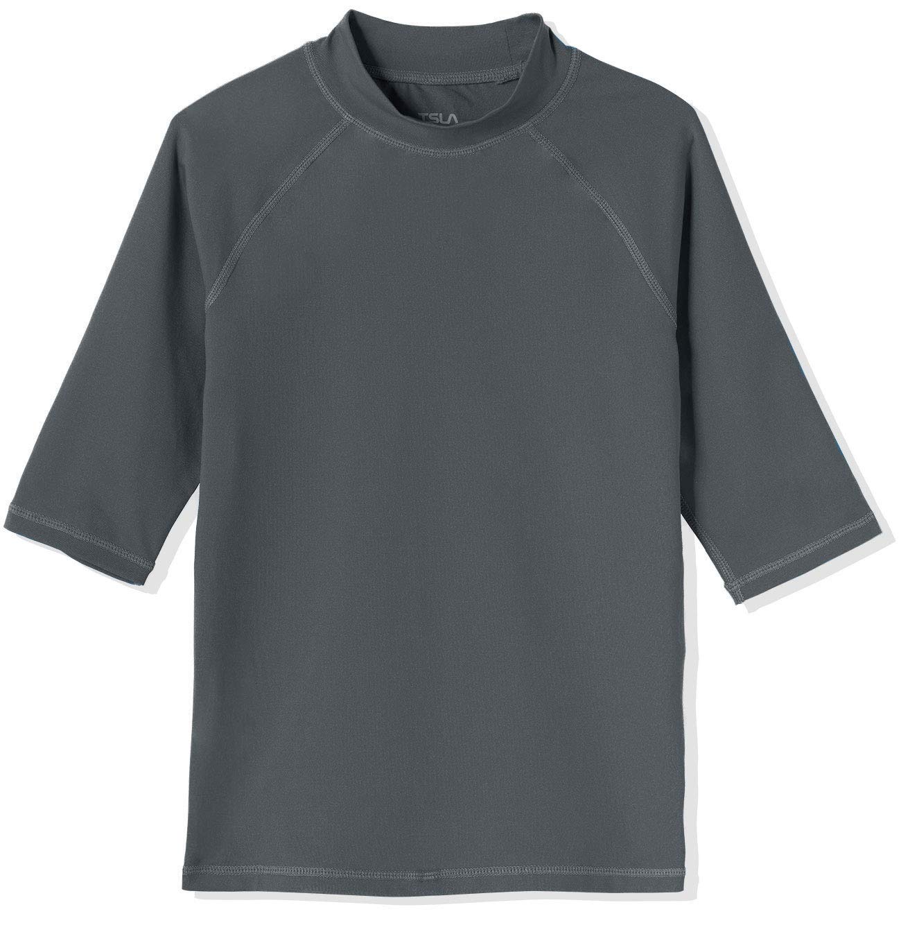 TSLA UPF 50+ Kids Rash Guard Short Sleeve UV Protection Shirt - Youth Swim Top for Boys & Girls - Sun Safe Surfing, Swimming & Beach Activities