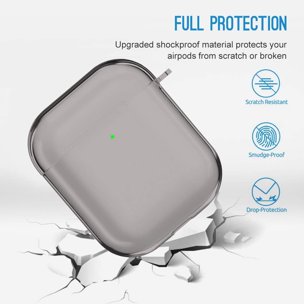Valkit Clear TPU Shockproof AirPods Case Cover with Keychain - Compatible with Apple AirPods 1 & 2 Charging Case (Black) - Perfect for Travel, Gym & Everyday Protection for Men & Women