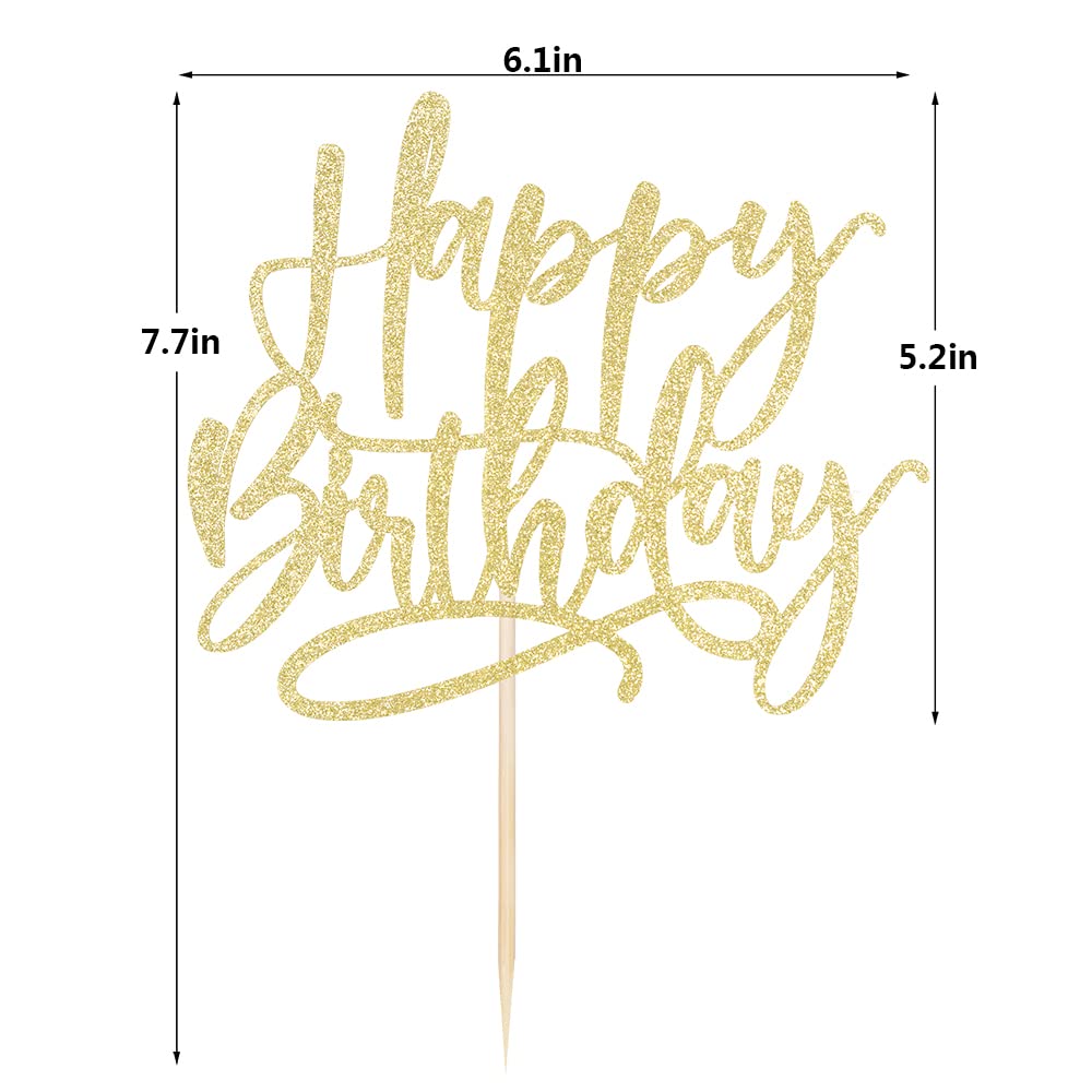 Kaoenla Handmade Golden Happy Birthday Cake Decorations - Elegant Cake Toppers for Birthday & Anniversary Celebrations | Perfect for Party Decor, Wedding Cakes, and Special Events