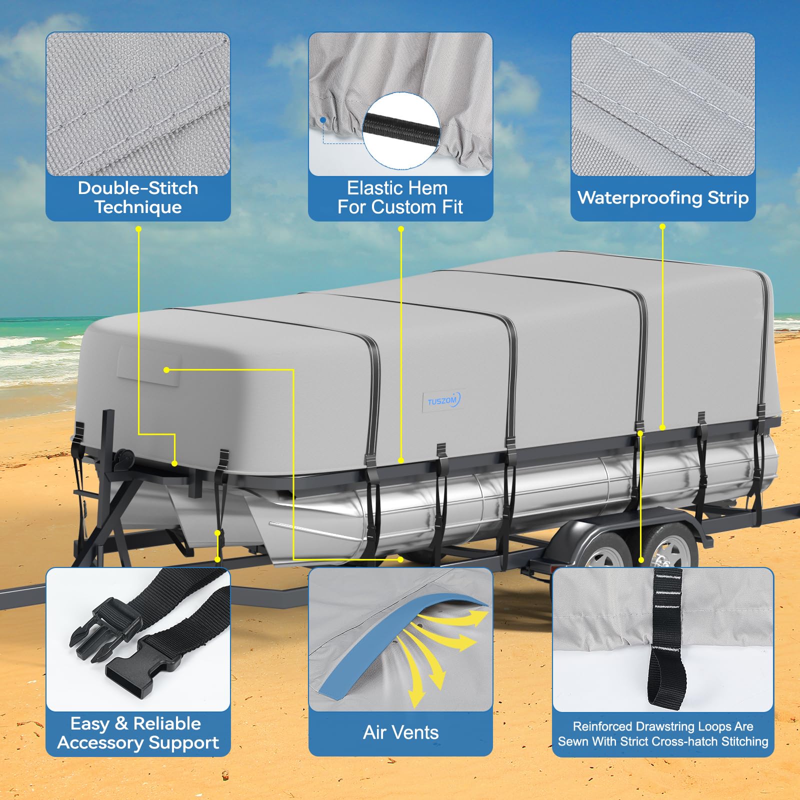 **True 900D Heavy Duty Waterproof Pontoon Boat Cover - 17'-20' Length, 102